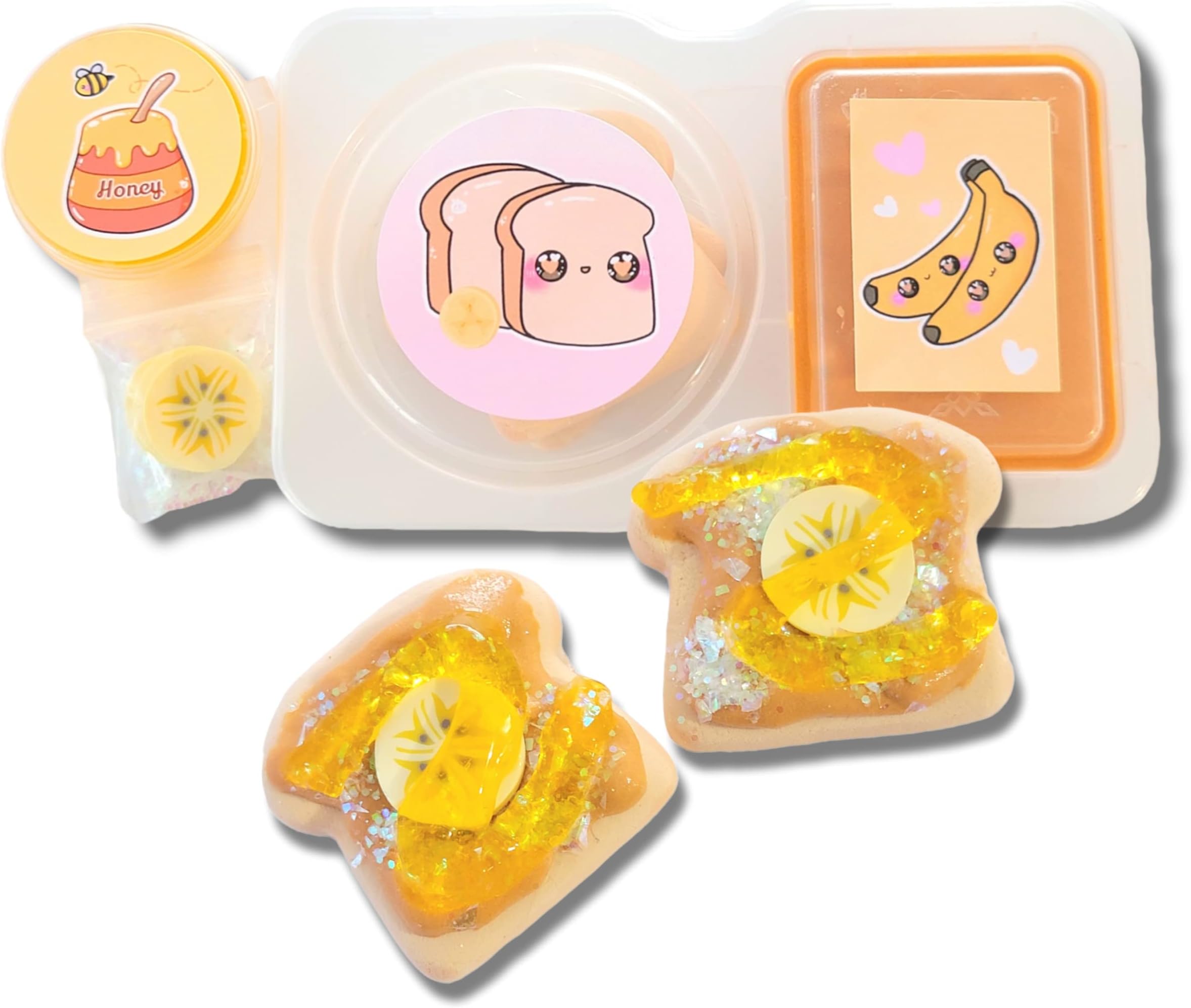 Peanut Butter Banana & Honey Toast DIY Slime Kit – Handmade Scented Slime with Butter Texture, Clay Toasts, Banana Fimos & Glitter – Fun Sensory Craft for Ages 8+ – Hoshimi Slimes