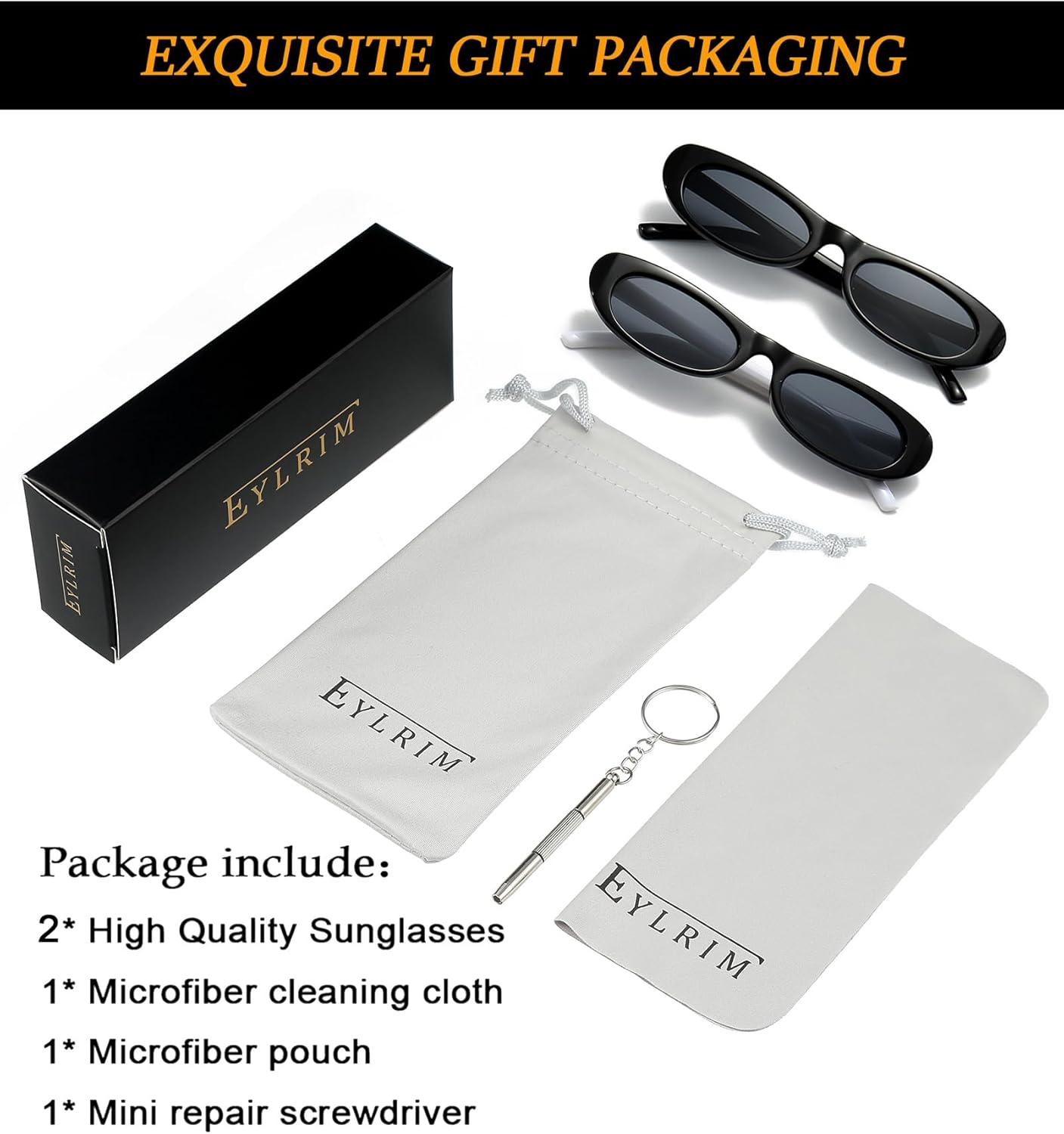 EYLRIM Trend Narrow Cat Eye Sunglasses for Women Fashion Small Oval Sun Glasses Black Shades - Image 7