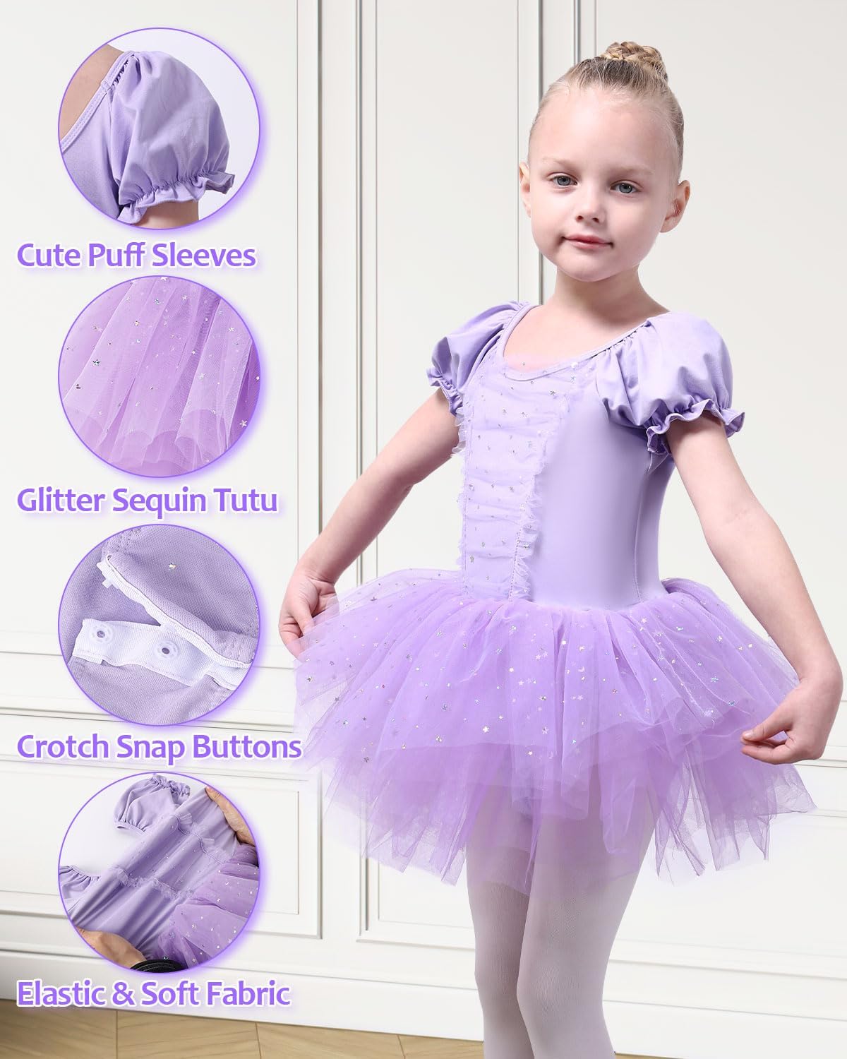 iMucci Toddler Girls Sequin Tutu Dress, Dance Ballet Leotards for Girls(12 Months-8 Years)
