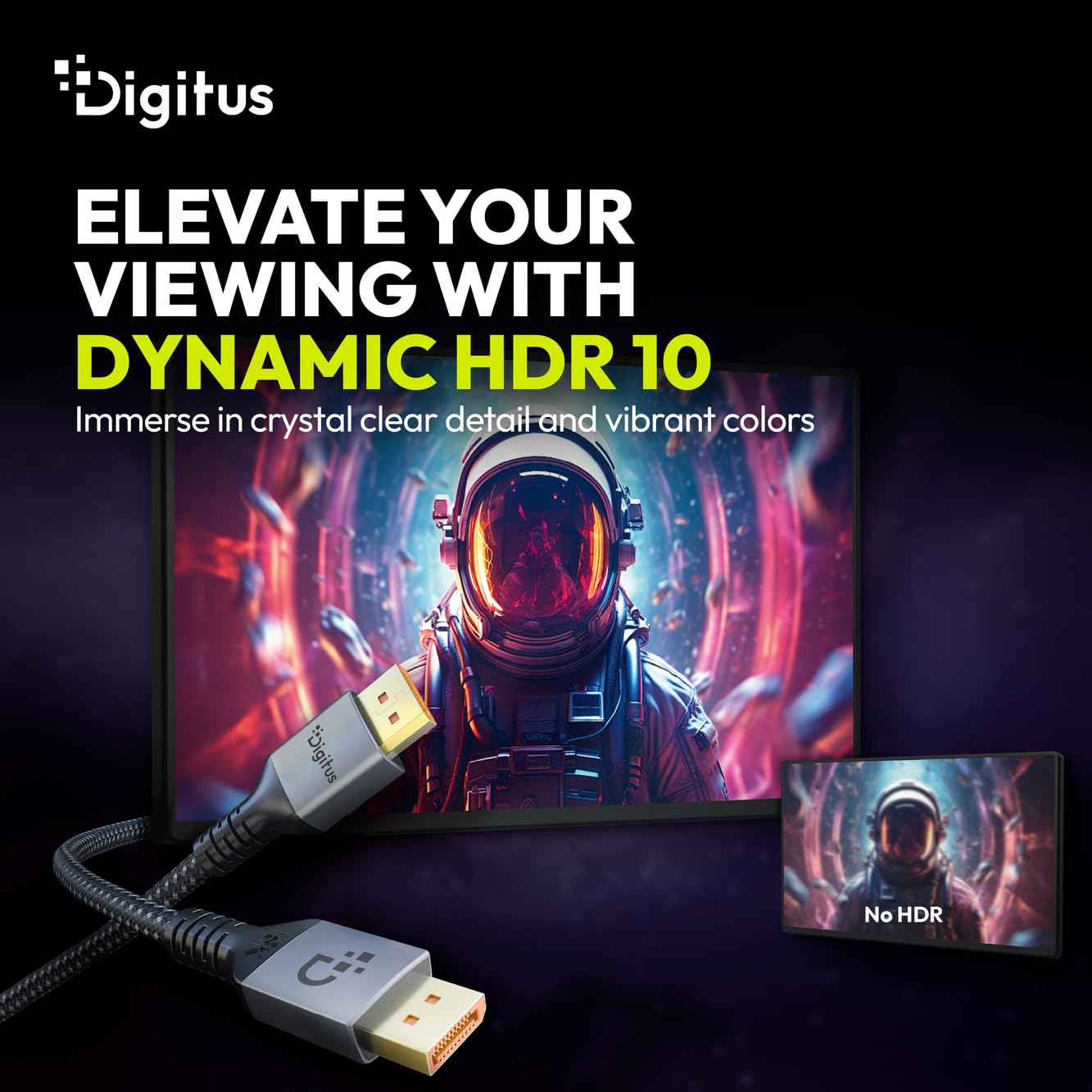 DIGITUS Displayport 2.1 Cable - 2m - UHD 16K 60Hz - UHBR20 - Black | 8K 120Hz - 4K 240Hz - Dynamic HDR, HDR10 - HDCP 2.2 - 80 Gbps - Gold-Plated Connectors