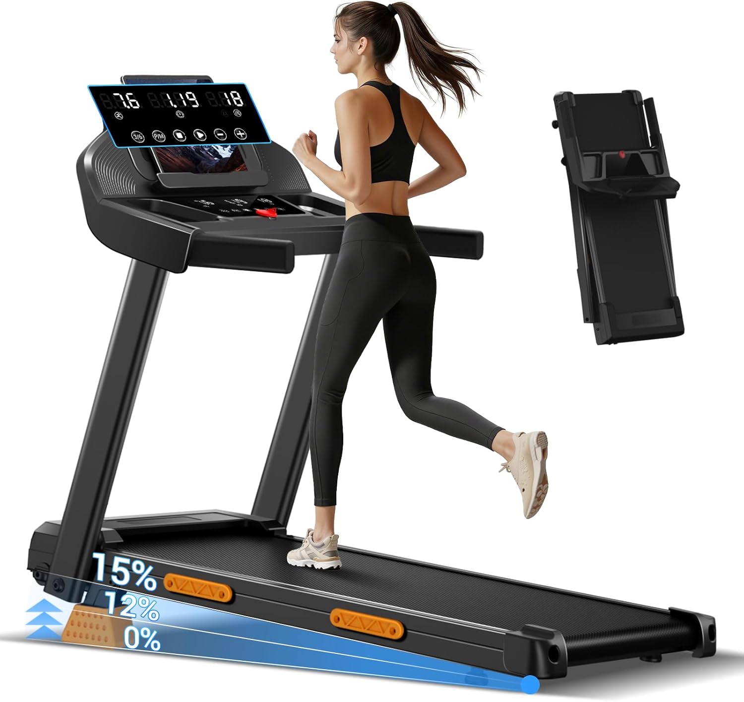 Caminadora Eléctrica Plegable 3.0HP Inclinación Manual 15% Negra