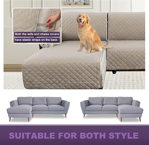 Miniatura 4 de MEILLE MAISON Funda de sofá en forma de L para perros, funda de sofá modular de 2 piezas más funda para diván con correas, funda protectora