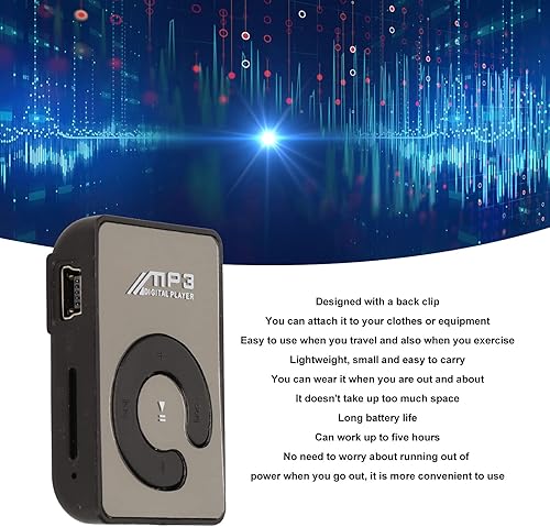 Miniatura 3 de Reproductor de MP3, mini reproductor de música con ranura para tarjeta de memoria, reproductor de música HiFi portátil, diseño de clip trasero,