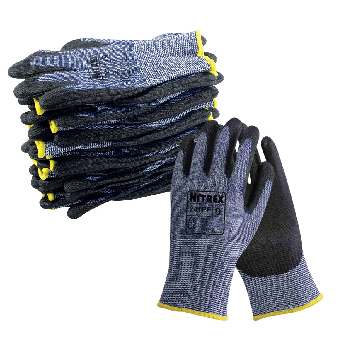 NITREX Unigloves 241PF Lot de 10 paires de gants résistants aux coupures, revêtement en polyuréthane avec doublure résistante aux coupures, bleu/noir