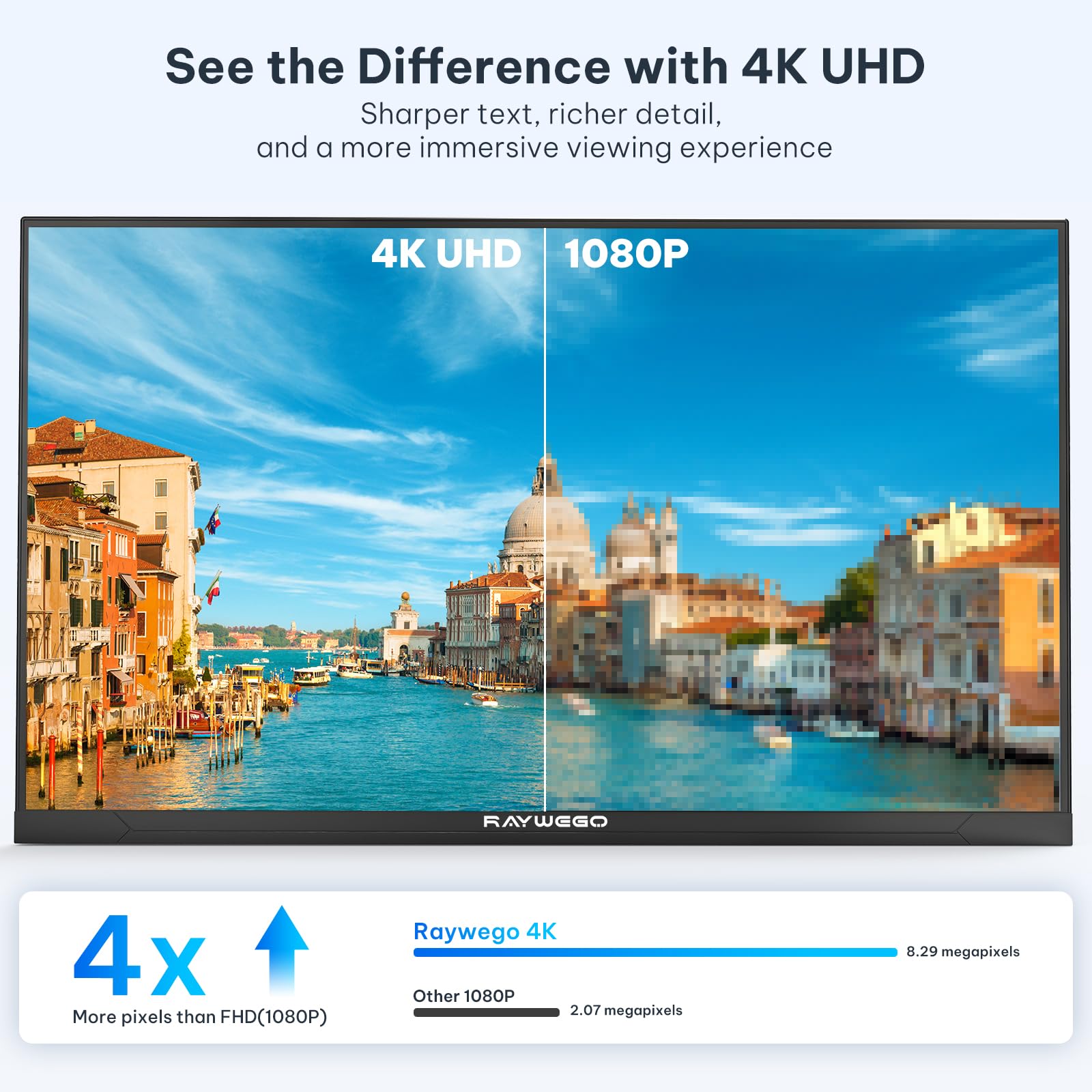 Raywego 4K 32-Inch Office Monitor, IPS Panel, 97% sRGB, Eye-Care Monitor with Slim Bezel, VASE&HDMI, UHD 3840 x 2160p, 60HZ for Gaming and Work — view 2