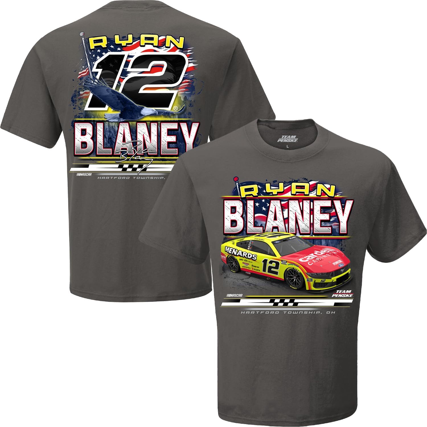 Checkered Flag Sports Ryan Blaney Menards Patriotic Eagle 2-Spot T-Shirt Gray
