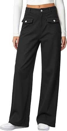KICZOY Womens Wide Leg Jeans High Waisted Stretchy Pockets Front Straight Leg Y2K Jeans Long Trousers