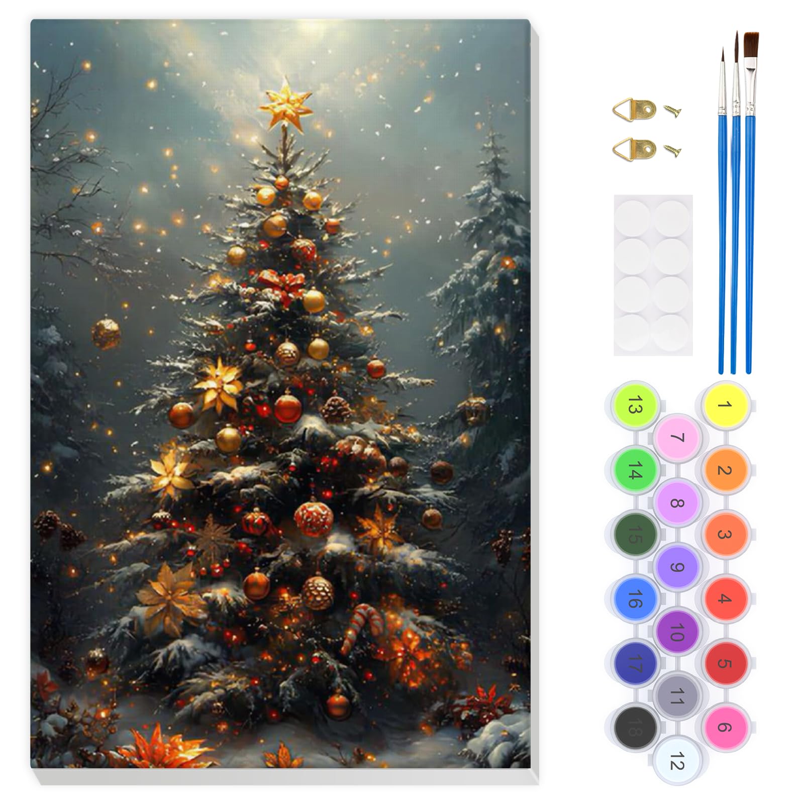 EOBROMD Christmas Tree Paint by Numbers for Adults Beginner with Frame, Snow Paint by Numbers Kits, Painting by Numbers on Canvas, DIY Acrylic Painting Kit Art and Crafts for Home Wall Decor, 8x12inch