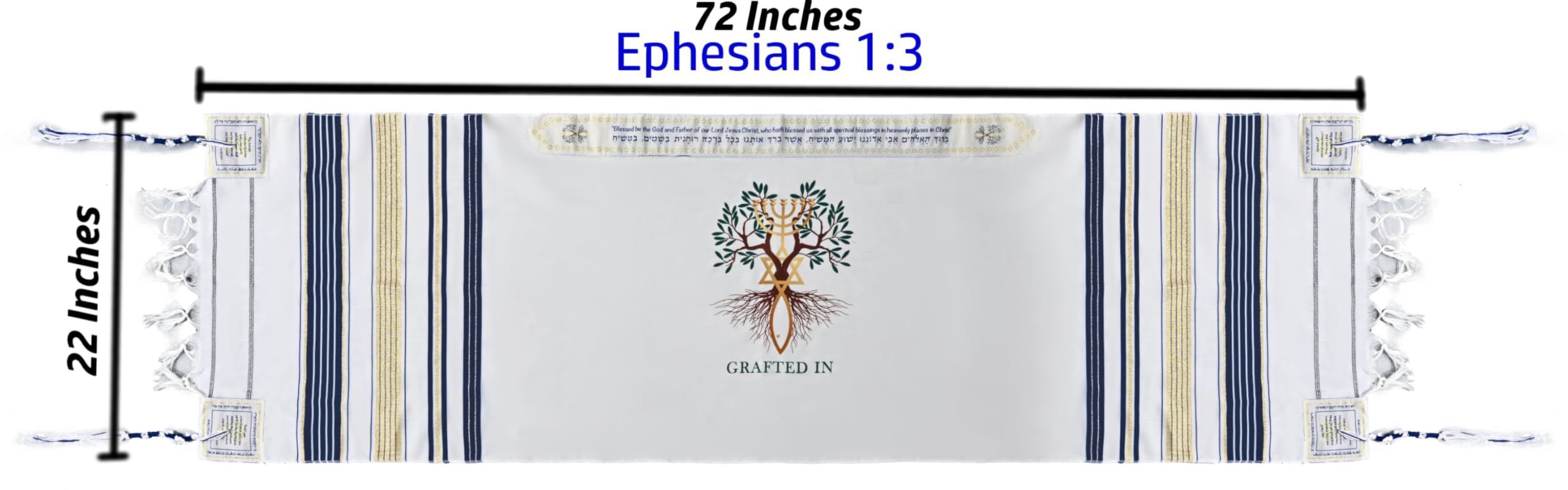 Holy Land Market Innestato IN - Scialle di preghiera cristiana messianica/scialle di preghiera Tallit - Talit creazione e restauro, Navy, 72 x 22 Inches