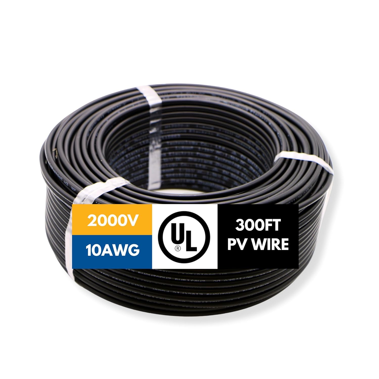 SSS 2000V UL 4703 Solar PV Wire – 300FT, 10AWG (6mm²) – Dual Sheath, 100% Pure Copper – UL Listed, 2KV, Weatherproof, UV & Direct Burial Rated – Commercial Grade Cable (Black, 300 Feet, 10 Gauge)