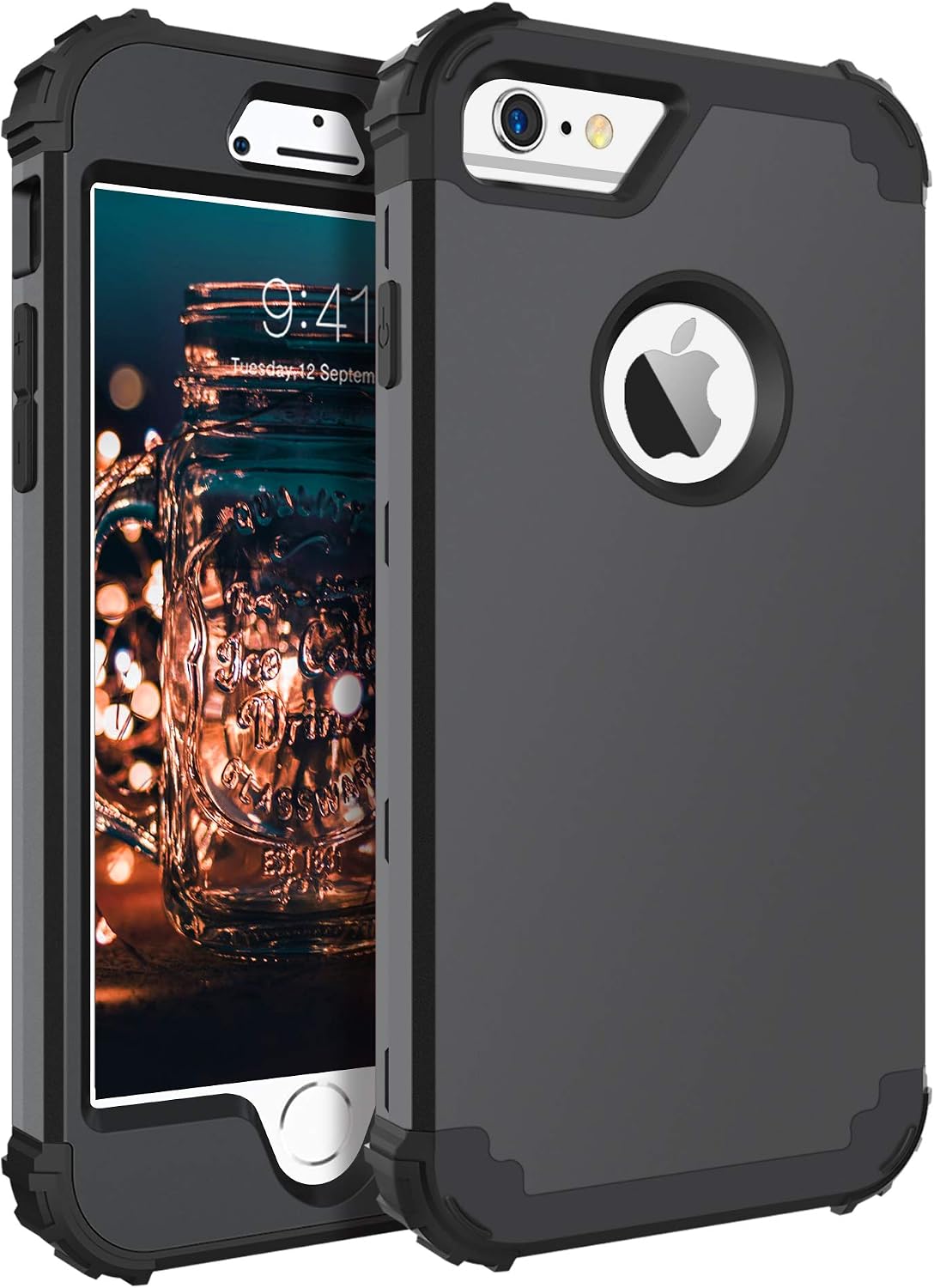 BENTOBEN iPhone 6S Case, iPhone 6 Case, 3 in 1 Heavy Duty Rugged Hybrid Hard PC Cover Soft Silicone Bumper Shockproof Anti Slip Drop Protective Men Boys Covers for iPhone 6/iPhone 6S 4.7-inch, Black