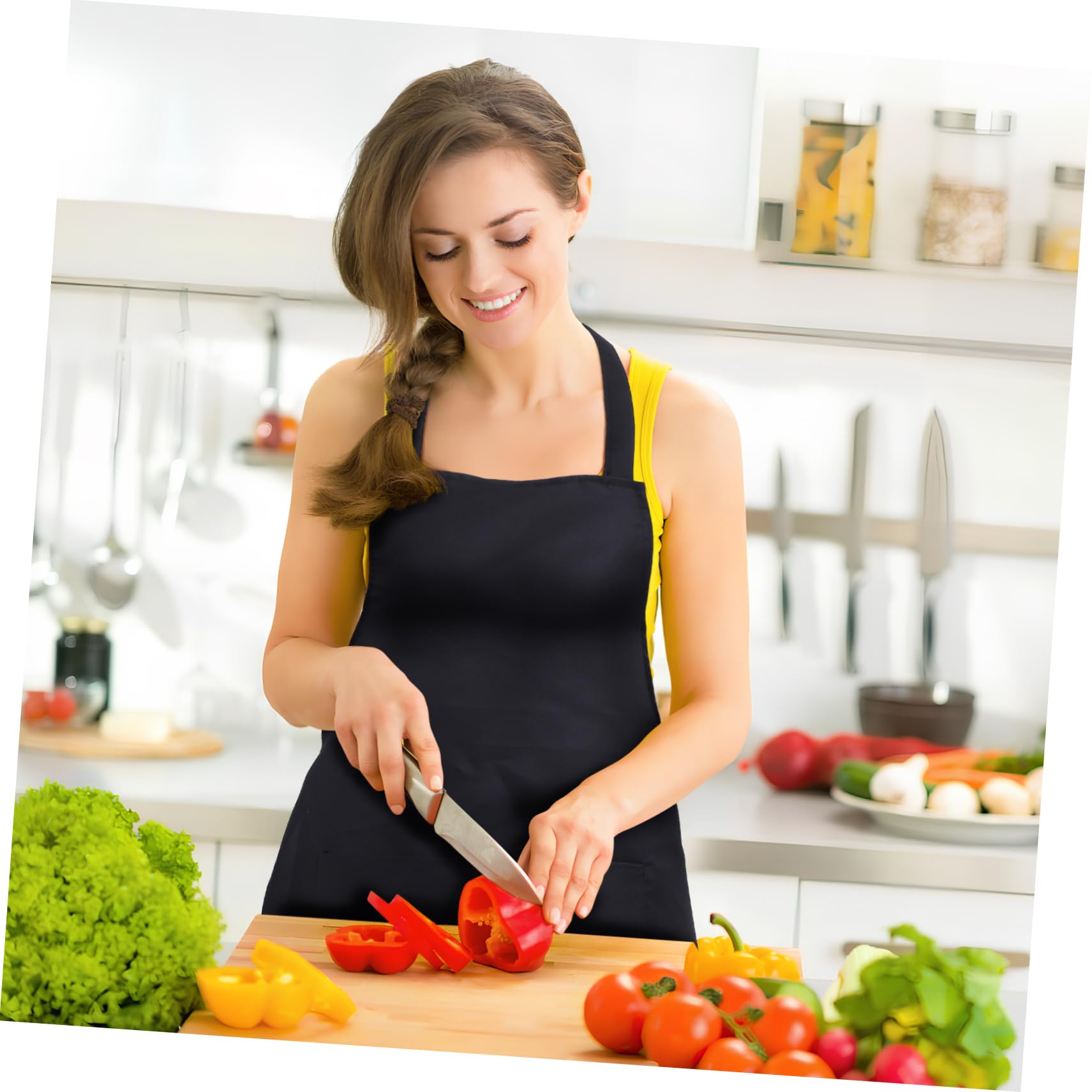 PRETYZOOM 12 Piezas Delantales de Cocina Unisex con Gran Bolsillo Ajustables y para Cocina Barbería y Peluquería y Resistente Manchas