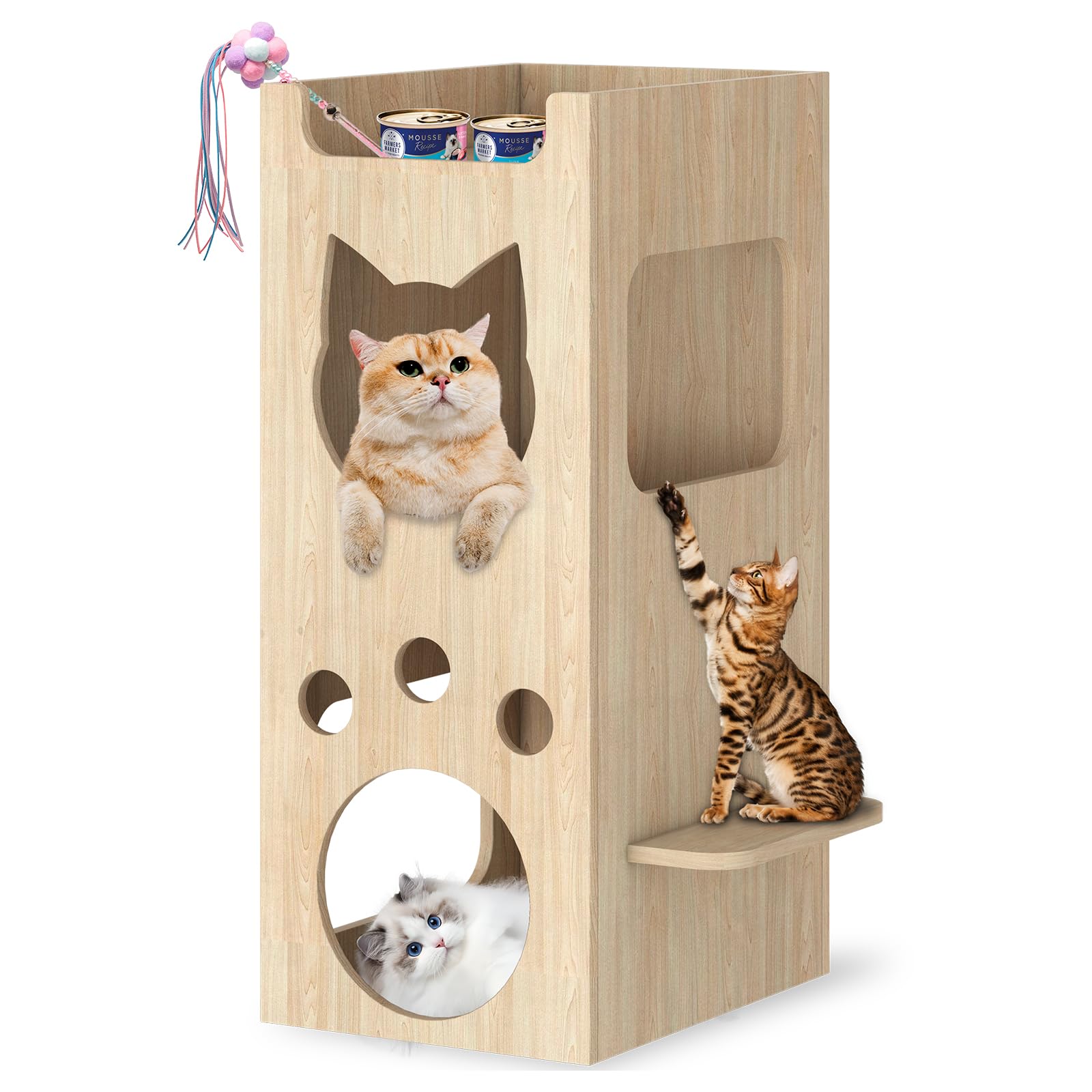 Dosker Cat Litter Box Enclosure, 2 Tiers Brown Litter Box Furniture Hidden Cat Bed for Cat, Indoor Cat House 2 Condos,Wooden Cat Washroom Furniture