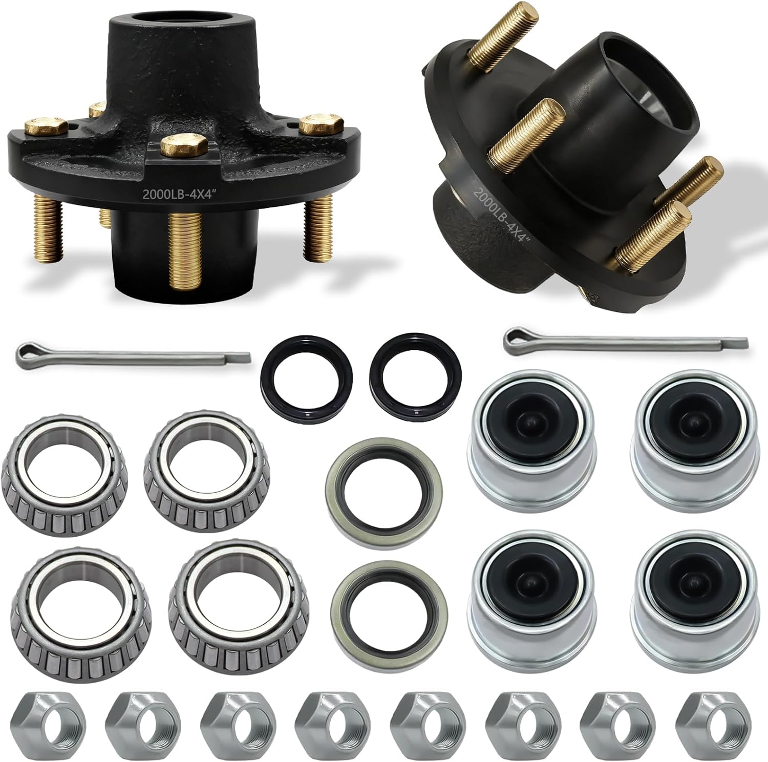 2 Sets 2000lb Trailer Hub Kits for 5 Bolt 4.5" Trailer Hub Fits 1" and 1-1/16" Trailer Straight Spindle, 5×4.5 Boat Trailer Hubs Kit (Only Fits Straight Spindle) with Dust Cap and Rubber Plug