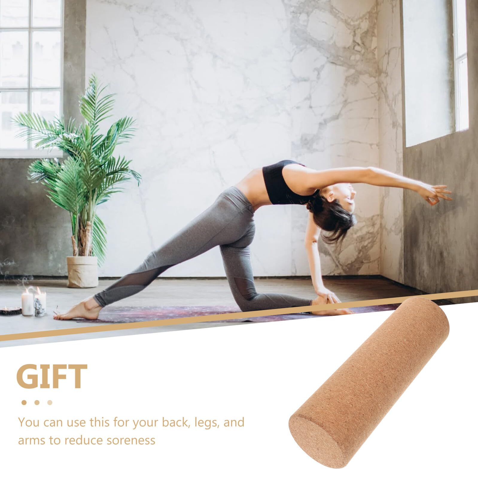 Solid Cork Sports Yoga Cylinder for Back Relief High-density Fitness Roller for Deep Tissue Massage And Back Bend Training Portable Yoga Massager
