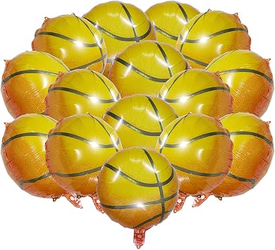 360 Degree Round Basketball Balloons Sport Basketball Themed Birthday Decoration Party Supplies Baby Shower, 15 Pack 20 4D Basketball Sports Balloons Metallic Helium Mylar Foil Balloons