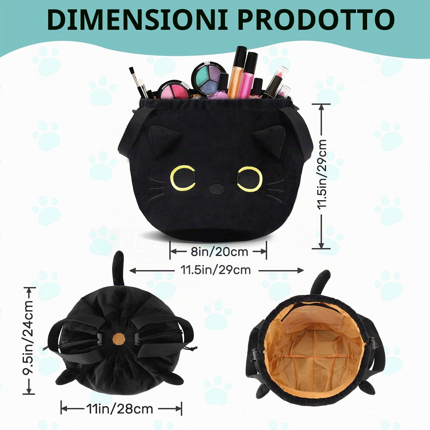 Porta Trucchi Donna Ragazza Bambina, Regali Divertenti Pochette Trousse Trucchi, Beauty Case da Viaggio, Gatto Gadget Utili Originali, Idee Regalo Compleanno Natale per Donna Mamma - Nero