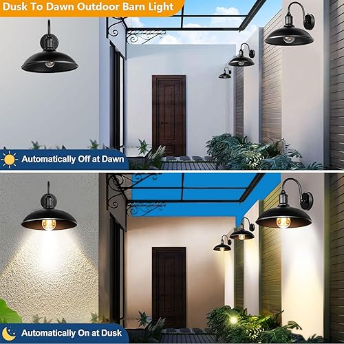 Miniatura 2 de Paquete de 2 apliques de pared para exteriores del anochecer al amanecer, apliques de pared exteriores de cuello de cisne para granero,