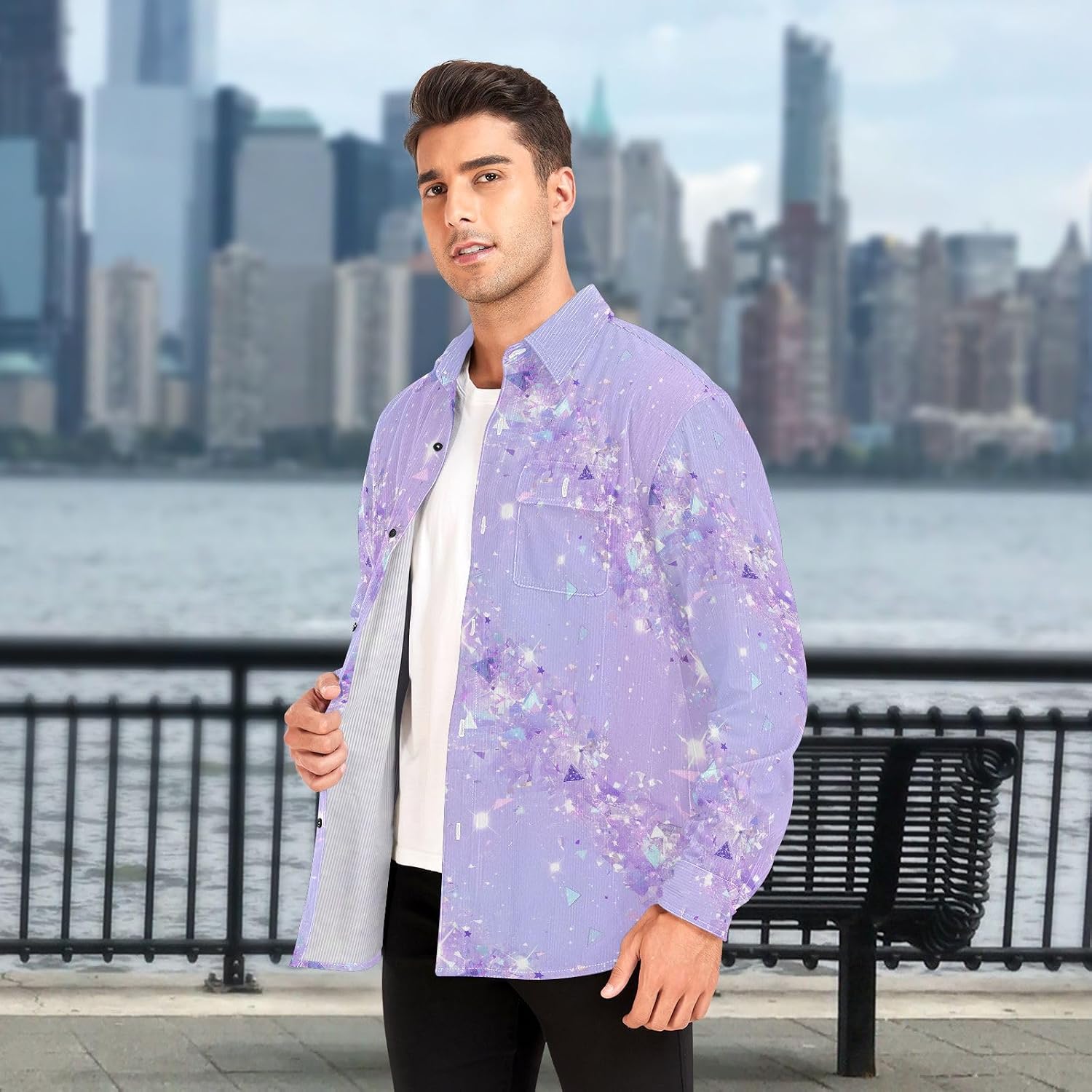 Purple Glitter Texture Background Womens Men's Regular-Fit Rugby Shirts Party Long Sleeve Business Work Tops