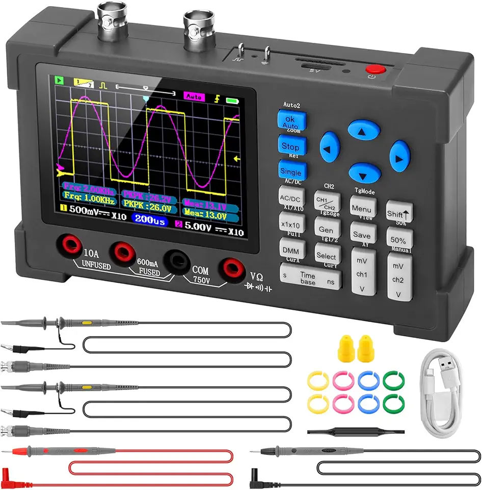 MakerHawk Kit de Osciloscópio Digital Portátil Lcd - 2 Canais 3.2 "Tft Multímetro Gerador de Sinal de Osciloscópio Mini Osciloscópio Automotivo Largura de Banda 120Mhz Osciloscópios Digitais Portáteis