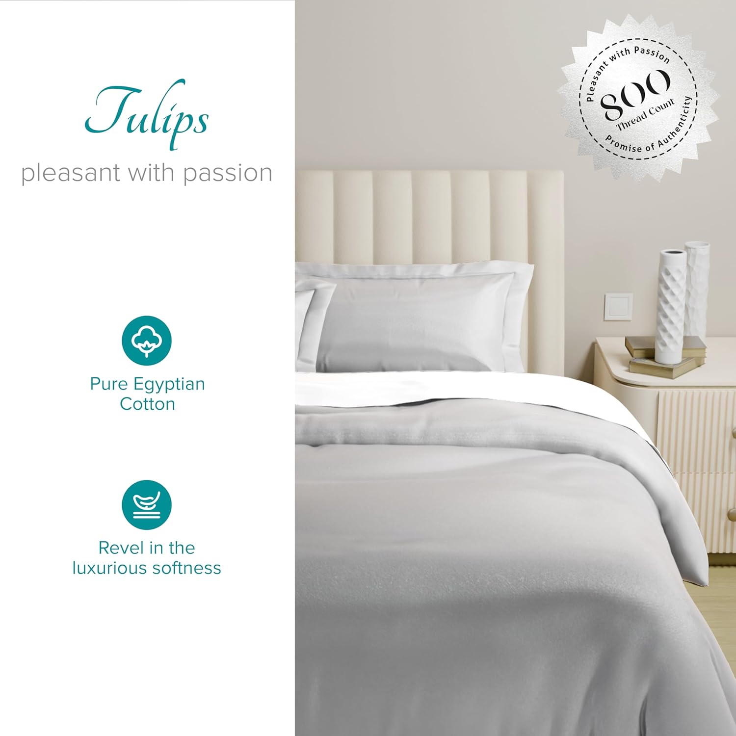 Carressa Linen 100% Egyptian Cotton Duvet Cover Oversized King Size - 800 Thread Count 3 PC Silver Duvet Cover Set, Extra Long Staple Cotton Quilt Cover, Soft, Breathable with Hidden Zipper Closure - Image 2