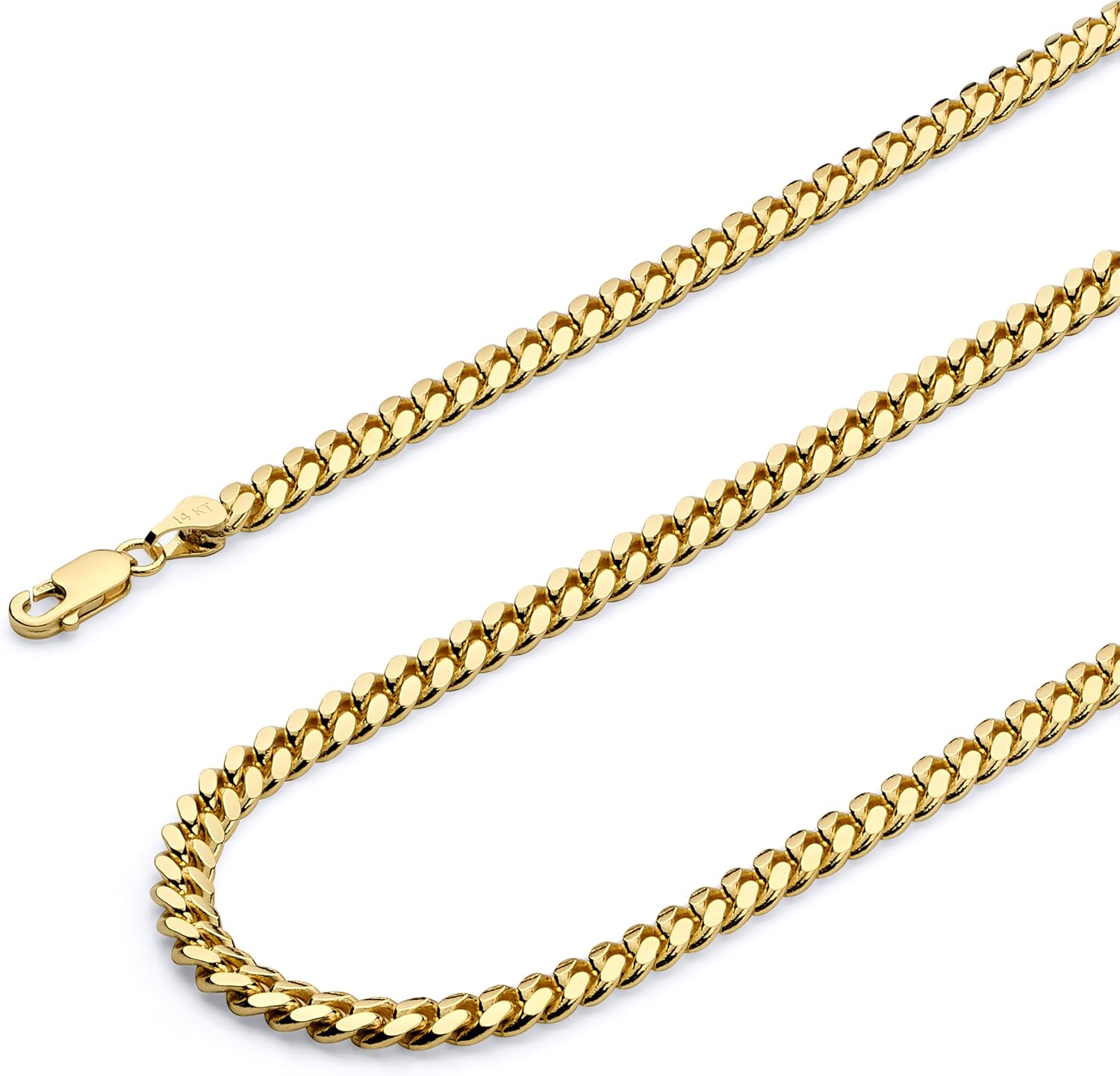 Wellingsale 14K Solid Gold Miami Cuban Link Curb Chains (Select Options)
