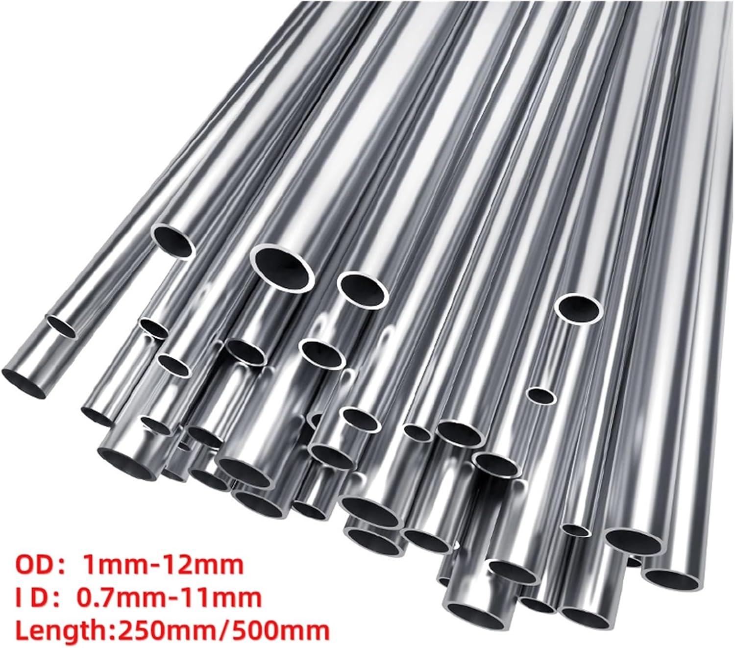 1-10pcs Stainless Steel Round Capillary Seamless Straight Tube 1mmx0.7mm 5x4mm6x4mm10x8mm10x9mm12x11mm 250mm/500mm Long(500mm,12mmx10mmx1pcs)