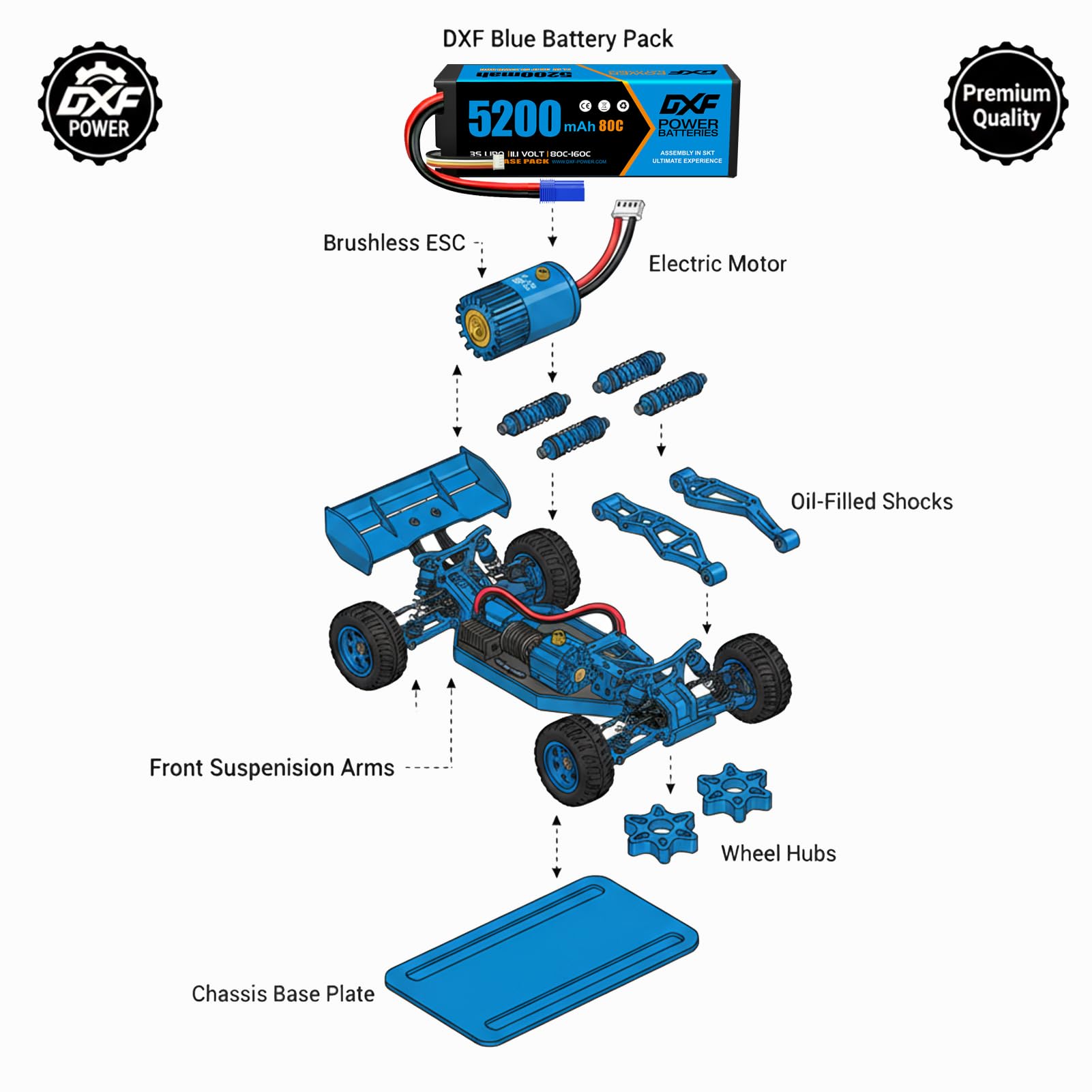 DXF 2 Pack Batería LiPo 3S 11.1V 5200mAh 80C Conector EC5 Helicóptero Avión Coche RC Barco Drone Multirotor Buggy Truggy 1/8 1/10 Polímero Litio Alta Descarga Brushless