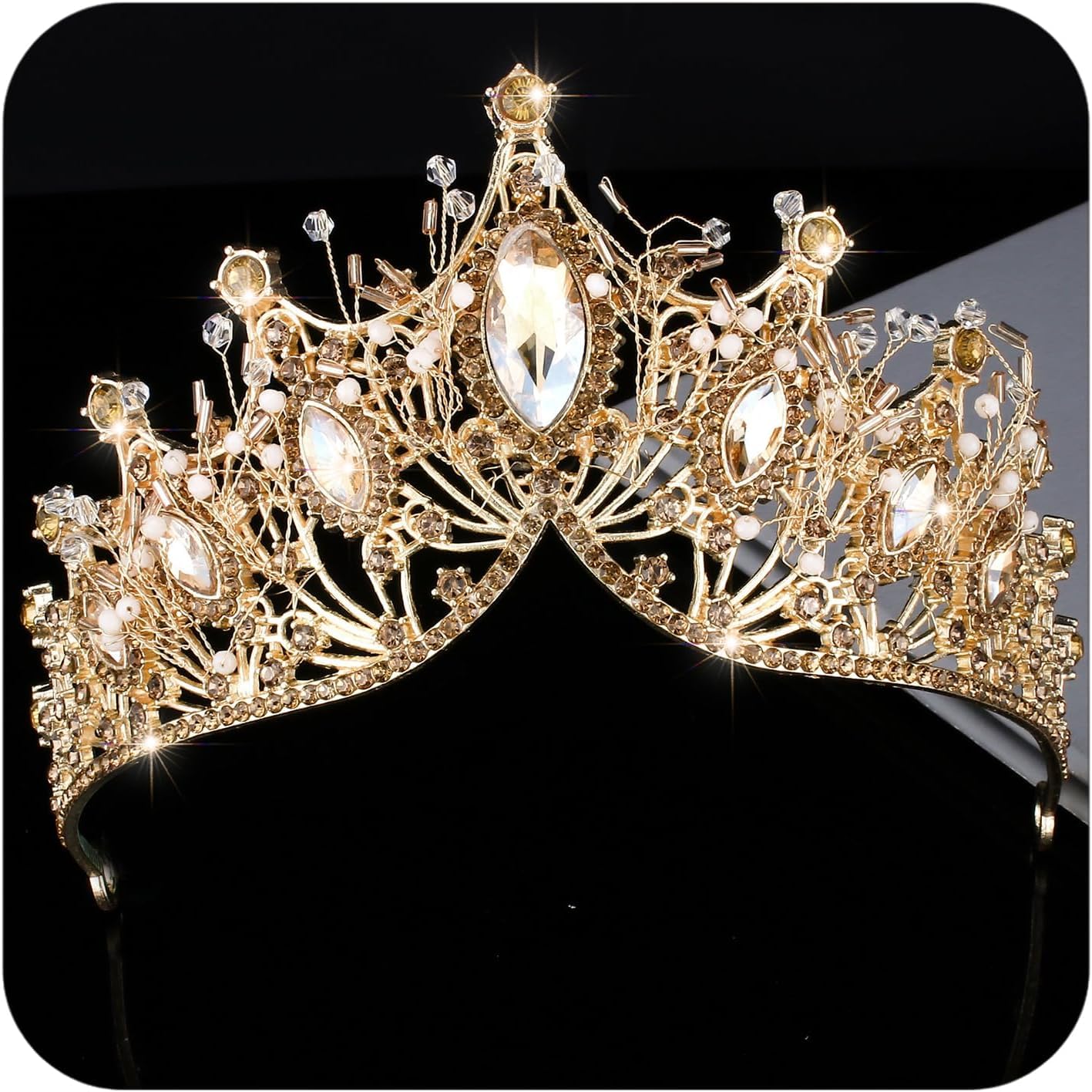 Amzuia Crystal Rhinestones Crown, Rhinestone Wedding Bridal Crown and Tiaras Crystal Headband For Birthday Prom Pageant Party halloween