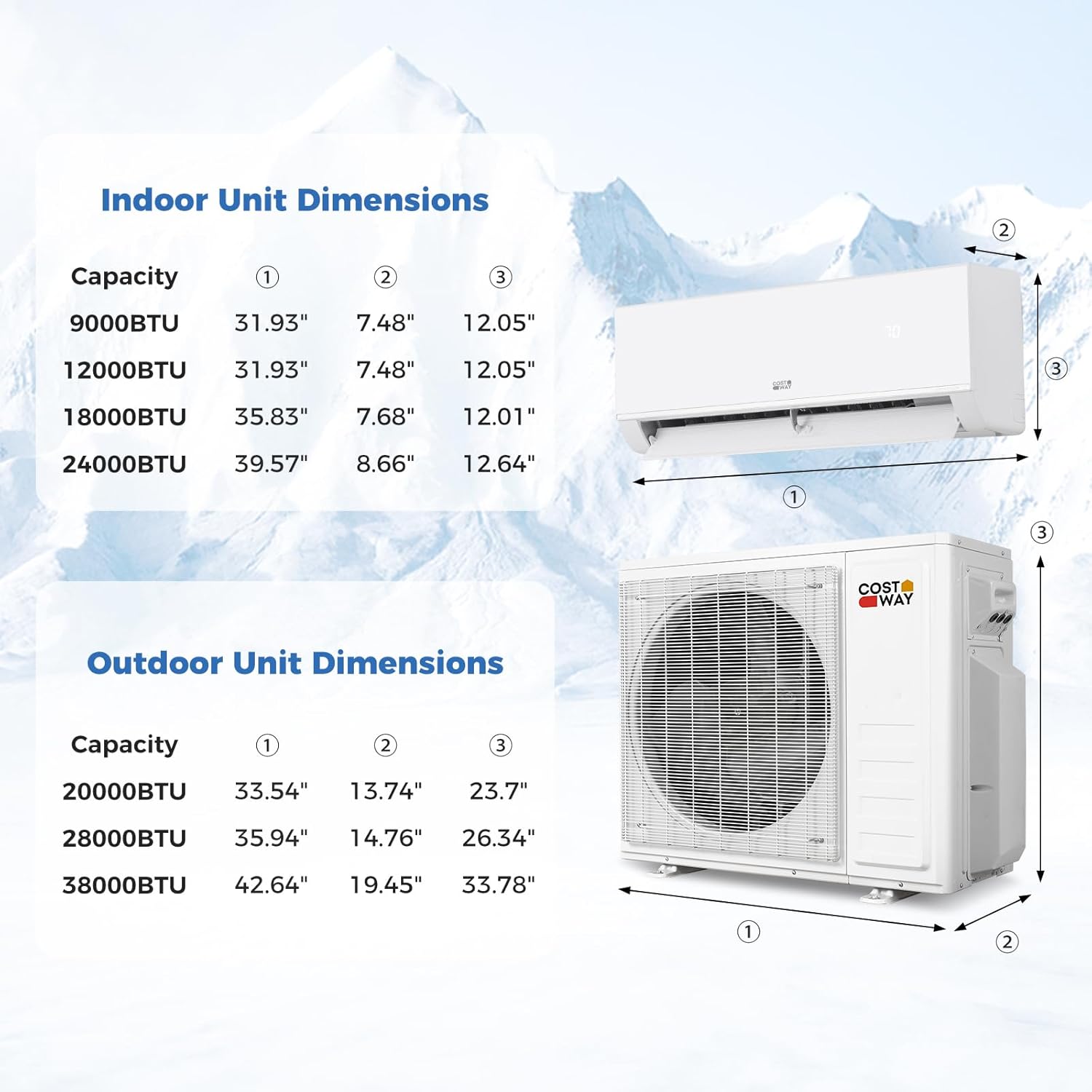 COSTWAY 28K Dual 2 Zone Mini Split AC/Heating System, 23 SEER2 18000 BTU+ 18000 BTU WiFi Enabled Split AC w/Heat Pump & Pre-Charged, Line Set Included, 208/230V (Blast Pro Series)