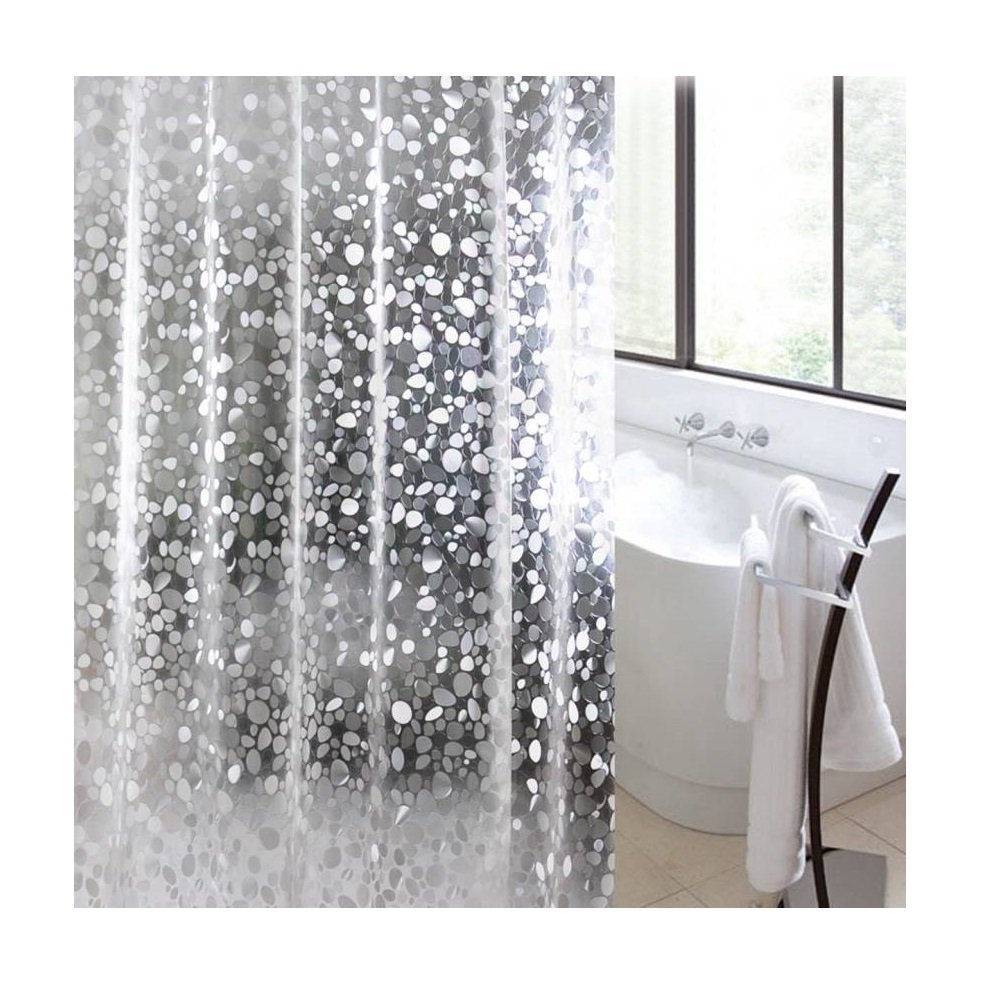 Yellow Weaves Pvc Leaf Stone Waterproof Shower Curtain (7 Feet, Transparent), Opaque