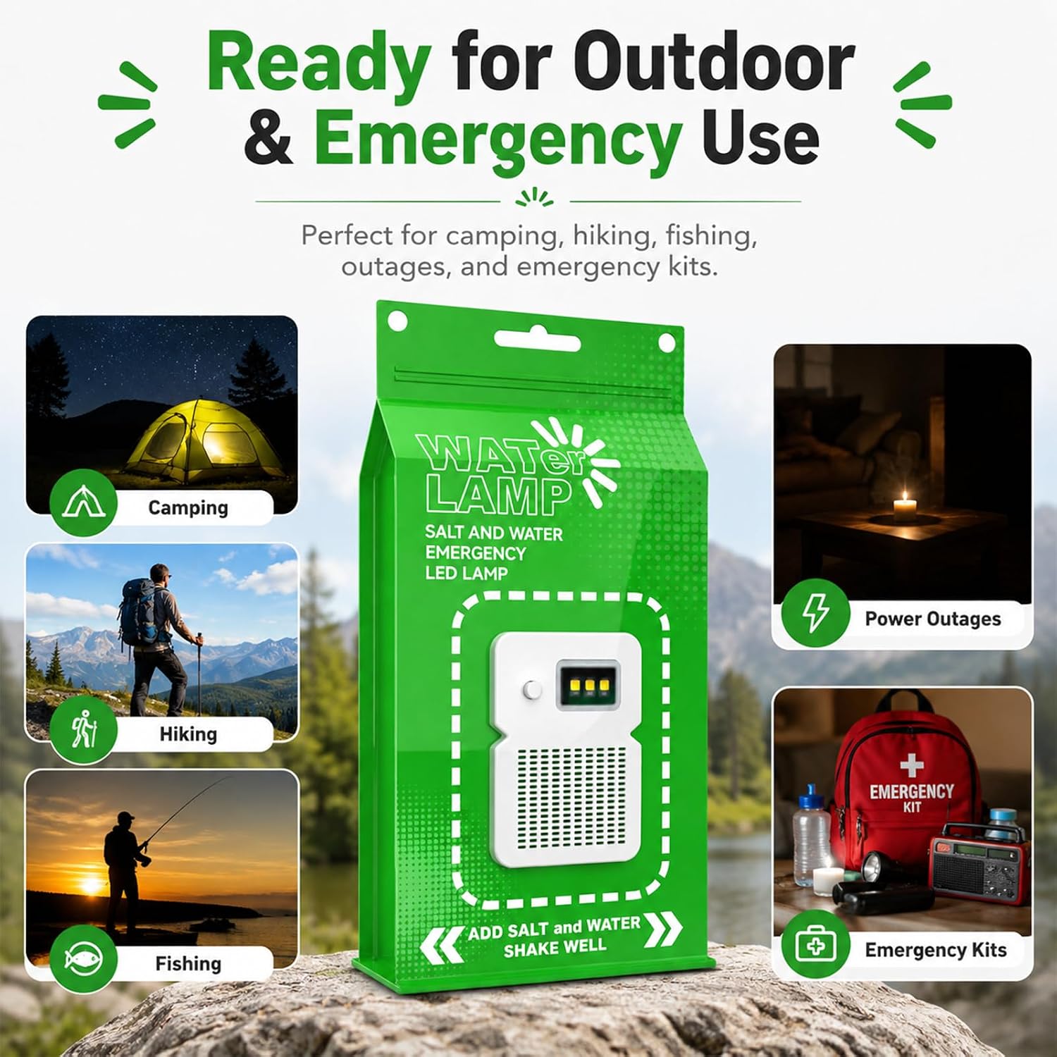 4-Pack Portable Salt Water Emergency Light, 3W LED Battery-Free Saltwater Powered Lamp with SOS Mode, 140H Runtime Foldable Lantern for Camping, Hiking, Fishing, Power Outages, Emergency Kits