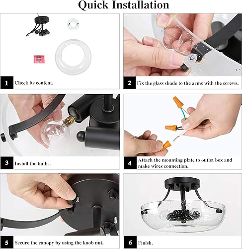 Miniatura 7 de LALUZ Lámpara de techo semiempotrada moderna con vidrio sembrado para dormitorio, pasillo, cocina, comedor y sala de estar, escalera y baño, color