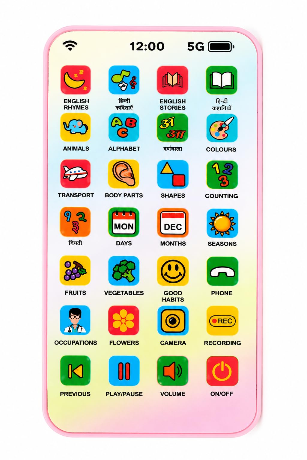 Edu Phone Rechargeable Learning Toy for Kids | 28 Interactive Functions | Hindi & English Educational Mobile Type-C Charging | Age 2-8 Years (Astronaut)-image-8