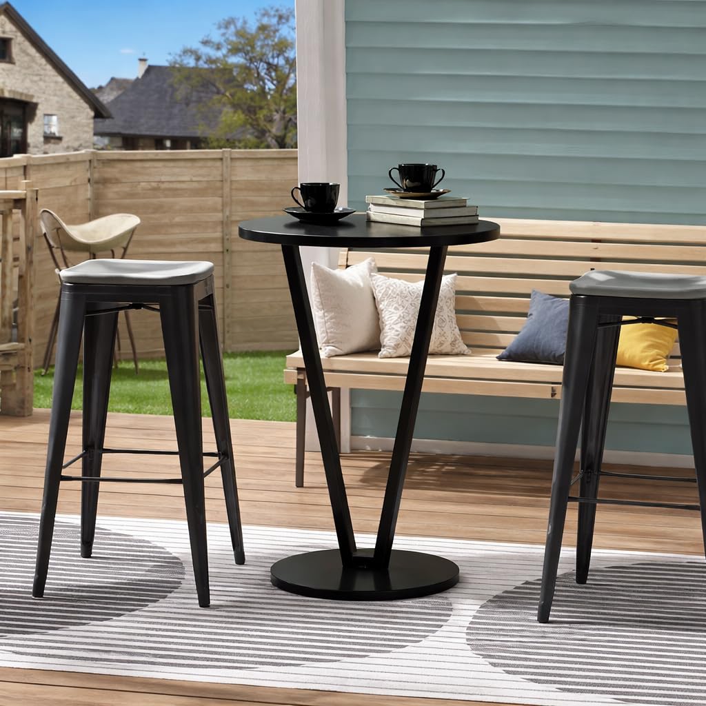 MTANK High Height Round Bar Table – Modern Bistro Pub Table with Metal Base, Small High Top Cocktail Table for Home, Kitchen, Party, and Cafe – White & Black Finish (High Height) 1