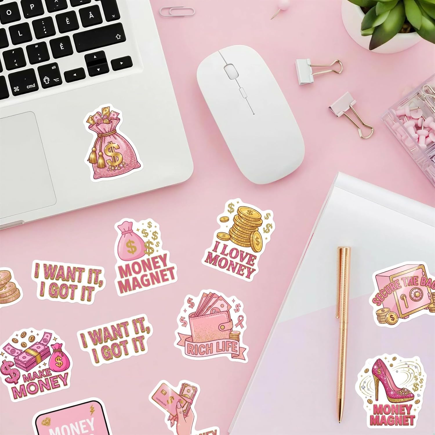 Bluradio100Pcs Pink Money Affirmation Stickers image 5