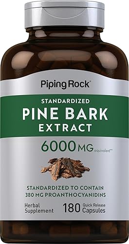 Piping Rock Cápsulas de extracto de corteza de pino | 6000 mg | 180 cápsulas | Suplemento estandarizado | Sin OMG, sin gluten