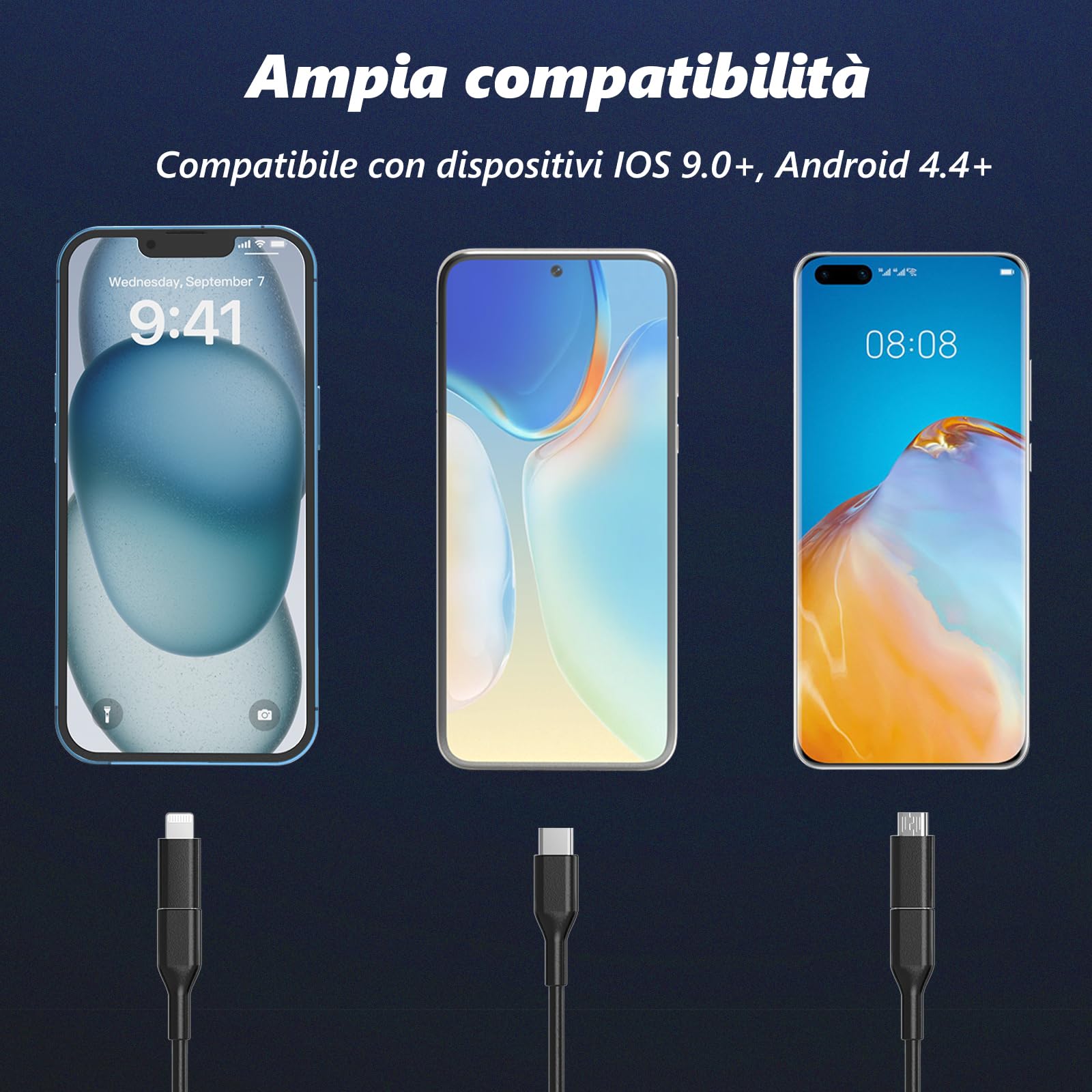 Telecamera di ispezione endoscopica, endoscopio rigido flessibile 1920P, periscopio a 8 LED, telecamera di ispezione USB No WiFi, telecamere di scarico del tubo impermeabile IP67, per Android