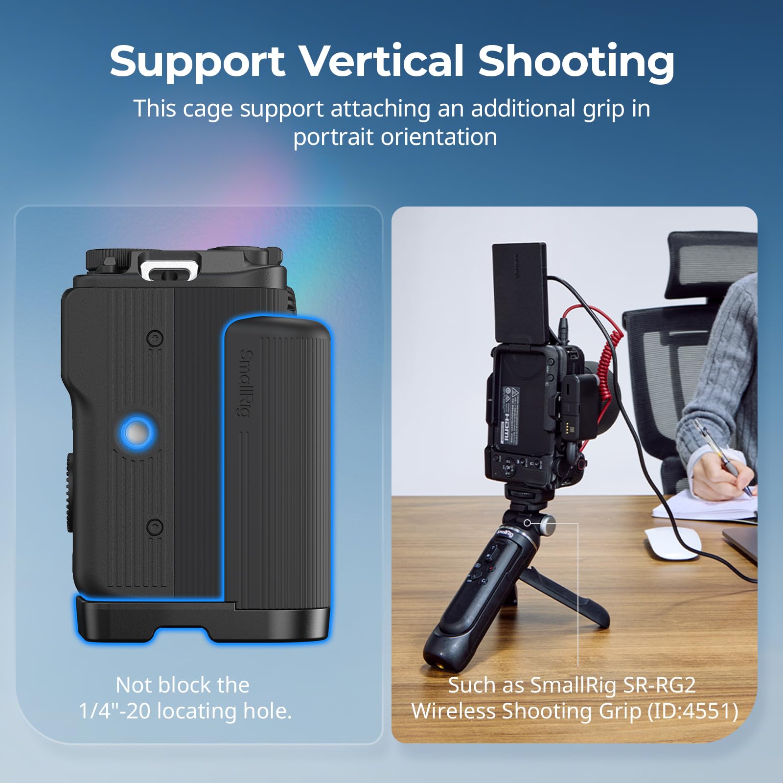 SMALLRIG R50 V Uchwyt w kształcie litery L do Canon R50V z płytką szybkiego zwalniania do Arca, lekki żebrowany uchwyt boczny, mocowanie na zimną stopkę, otwory gwintowane 1/4"-20(czarny) - 5429