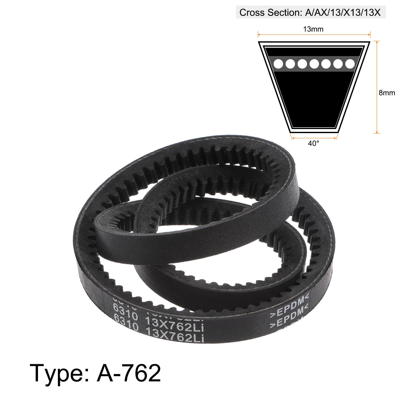 sourcing map 2uds AX30(13x762Li) Dentadas Trapezoidales Correas AX Sección Transmisión Sin Procesar Borde Correa 762mm Interior Circunferencia EPDM para Potencia Transmisión
