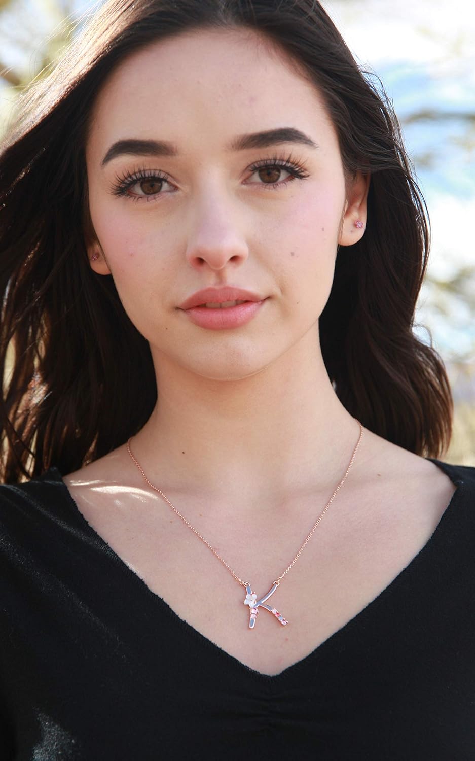 Flower Initial Letter Necklace Pink Red Blue Simulated Pearl Pendant Name Jewelry Made with Austrian Crystals Rose Gold Plated Anniversary Birthday Gifts for Women,18"+2"
