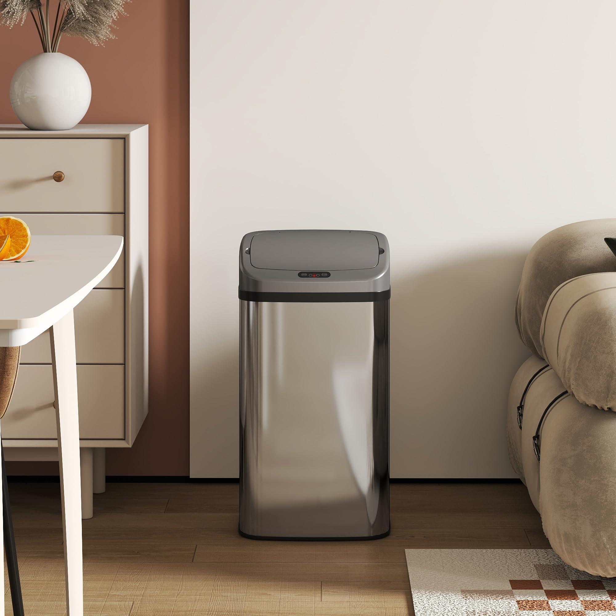 HOMCOM Sensor Mülleimer 48L Edelstahl Automatischer Mülleimer Silber | Mit Bewegungssensor, Fingerabdruckresistente Abfalleimer Abfallbehälter Müllbehälter, für Büro, Schlafzimmer, Küchen