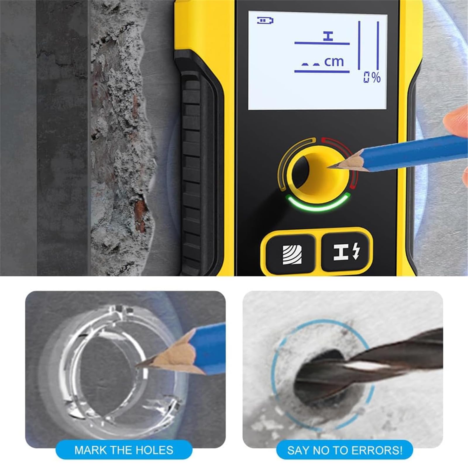 TsoLay Detector De Paredes, Detector Electrónico De Vigas con Pantalla LCD, Orificio De Posicionamiento Visible, Recargable por USB para Detección De Vigas, Cables, Madera, Metal Y Cables.