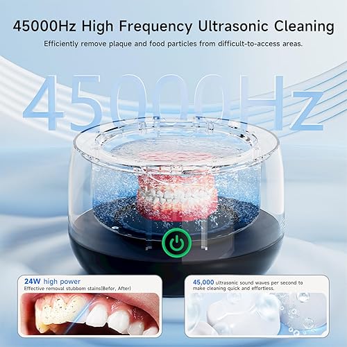Miniatura 2 de Limpiador ultrasónico de retención con luz U-V para dentaduras, protector bucal de 45 kHz, alineador, cabezal de cepillo de dientes, joyas,