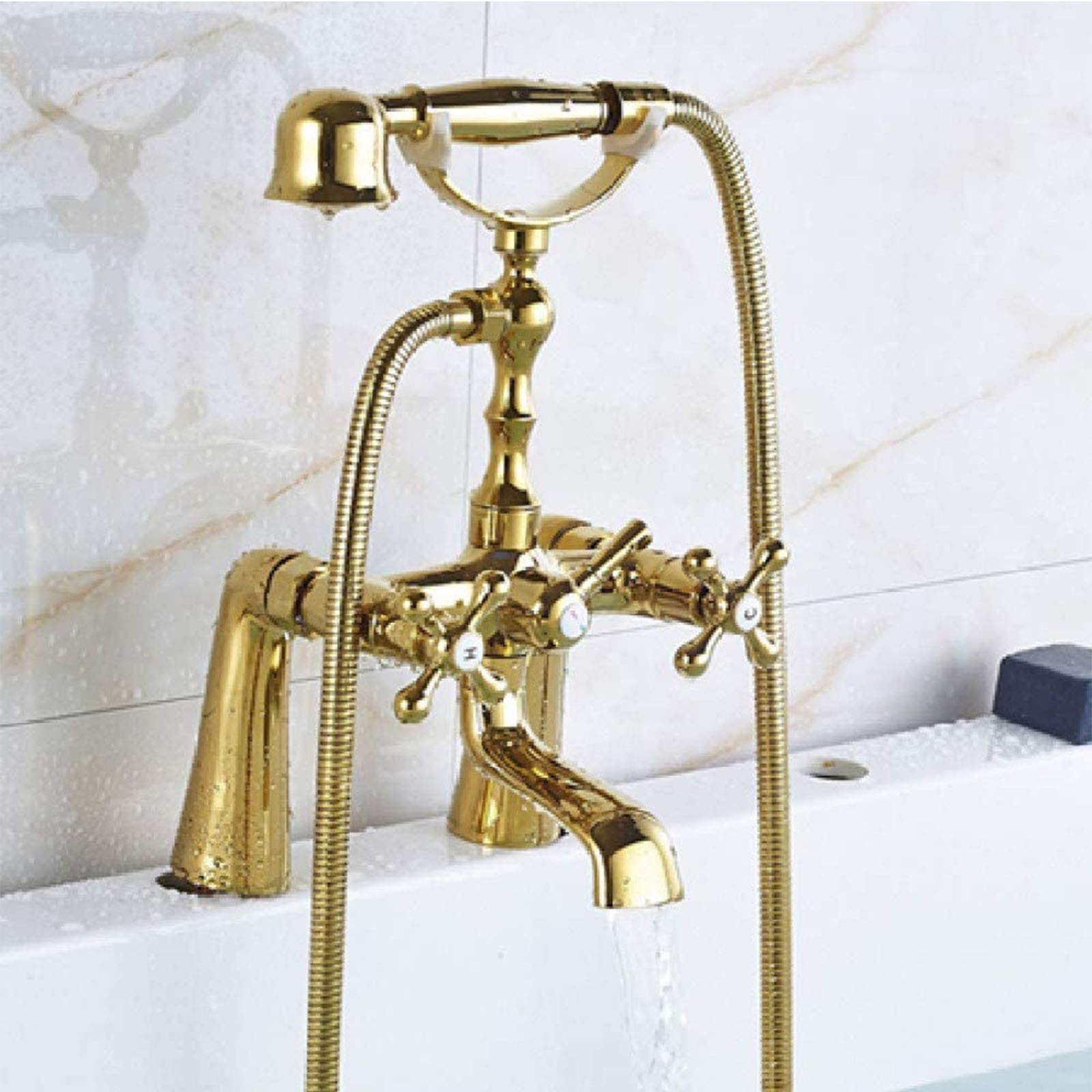 Robinet de baignoire dor en laiton avec douche à main vintage