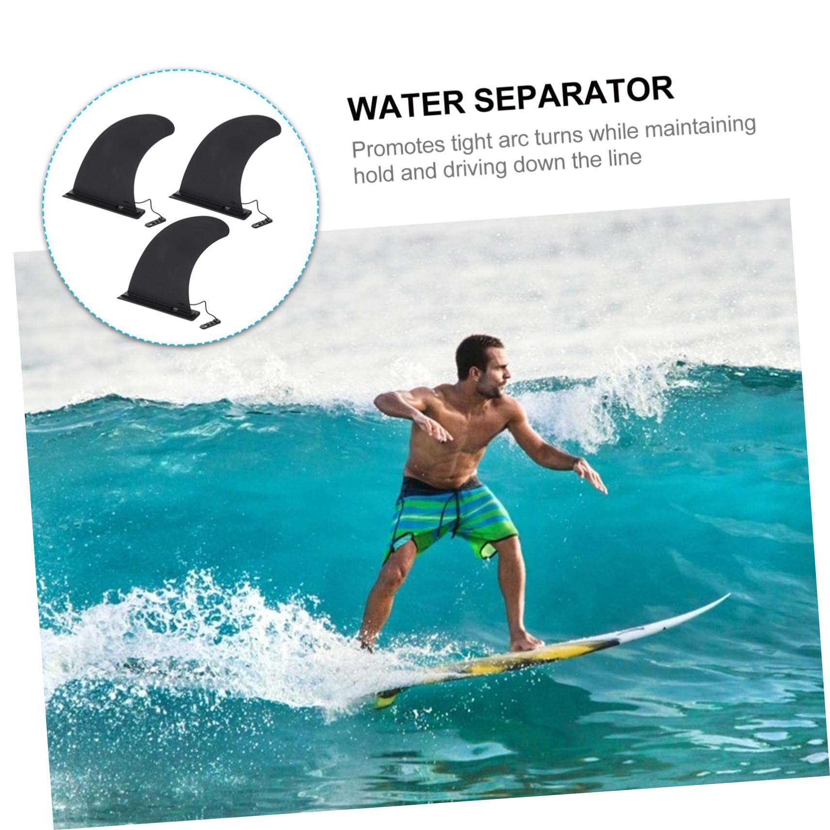 Lot de 3 Ailerons de Surf Centraux en Nylon Noir, à Clipser, pour Planche de Surf, Maintien Renforcé et Virages Serrés | Pivot Facile, Forte Flexion L’eau, Lot de 3 Pièces, Compatible Longboard
