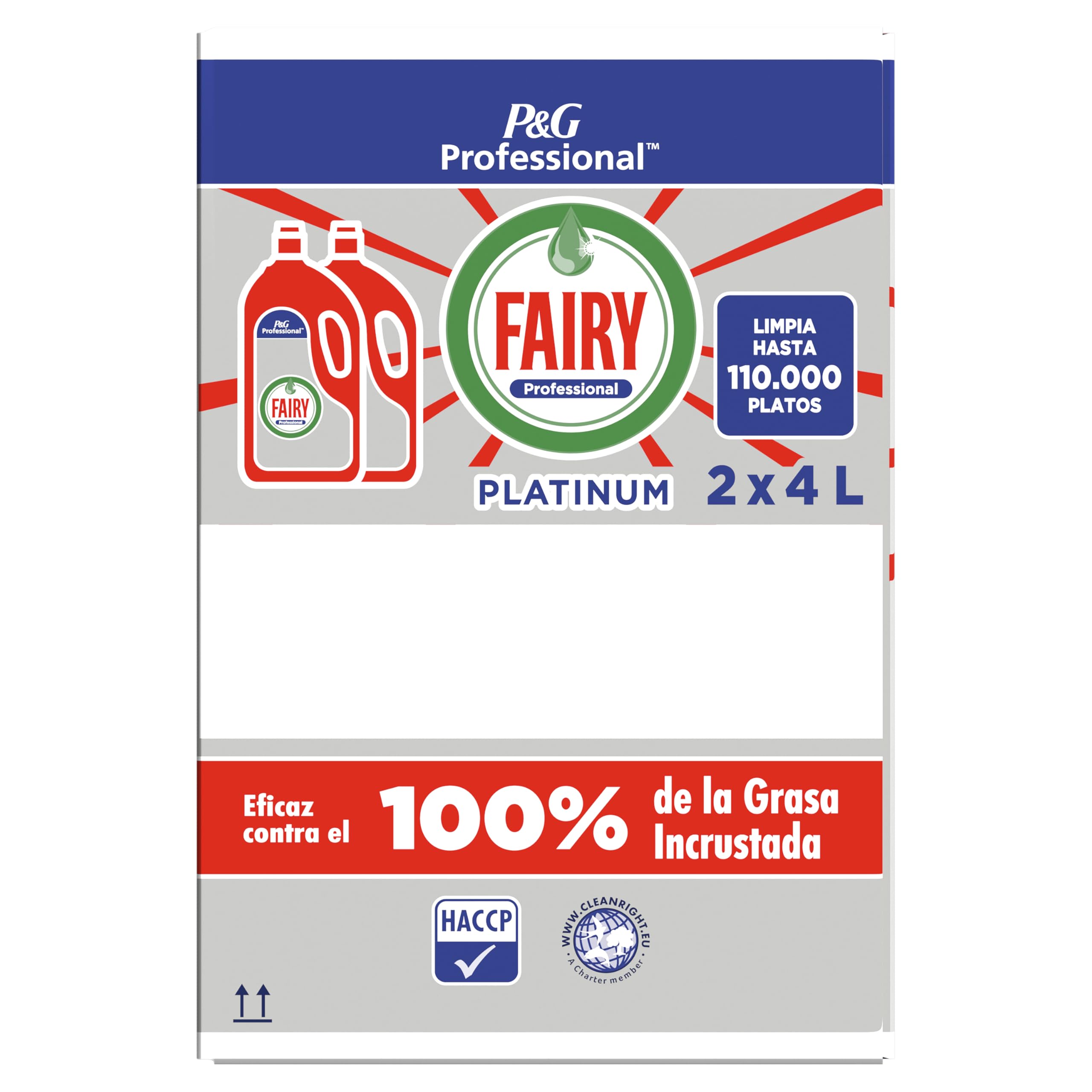 Fairy Professional Platinum Líquido Lavavajillas 4 l, Limpia Hasta 55,000 Platos, Implacable Con El 100% De La Grasa Quemada De Las Cocinas Profesionales, Con Certificado HACCP