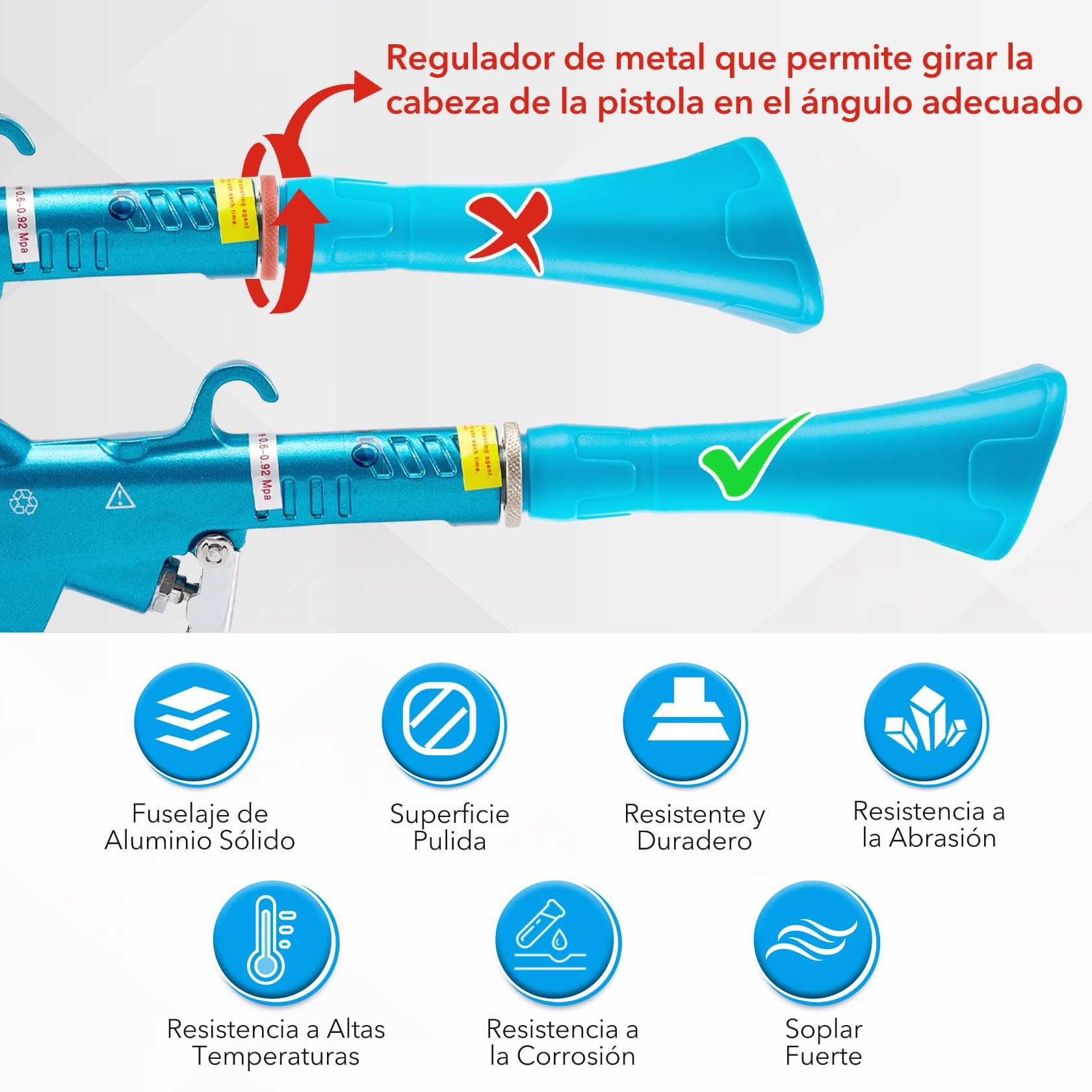 CarBole Pistola de Limpieza de Coches de Aleación de Aluminio 6-9.2Bar,Pistola de Aire para Compresor,Las Cabezas de Pistola Cuadradas Son más Adecuadas para Limpiar Interiores de Automóviles