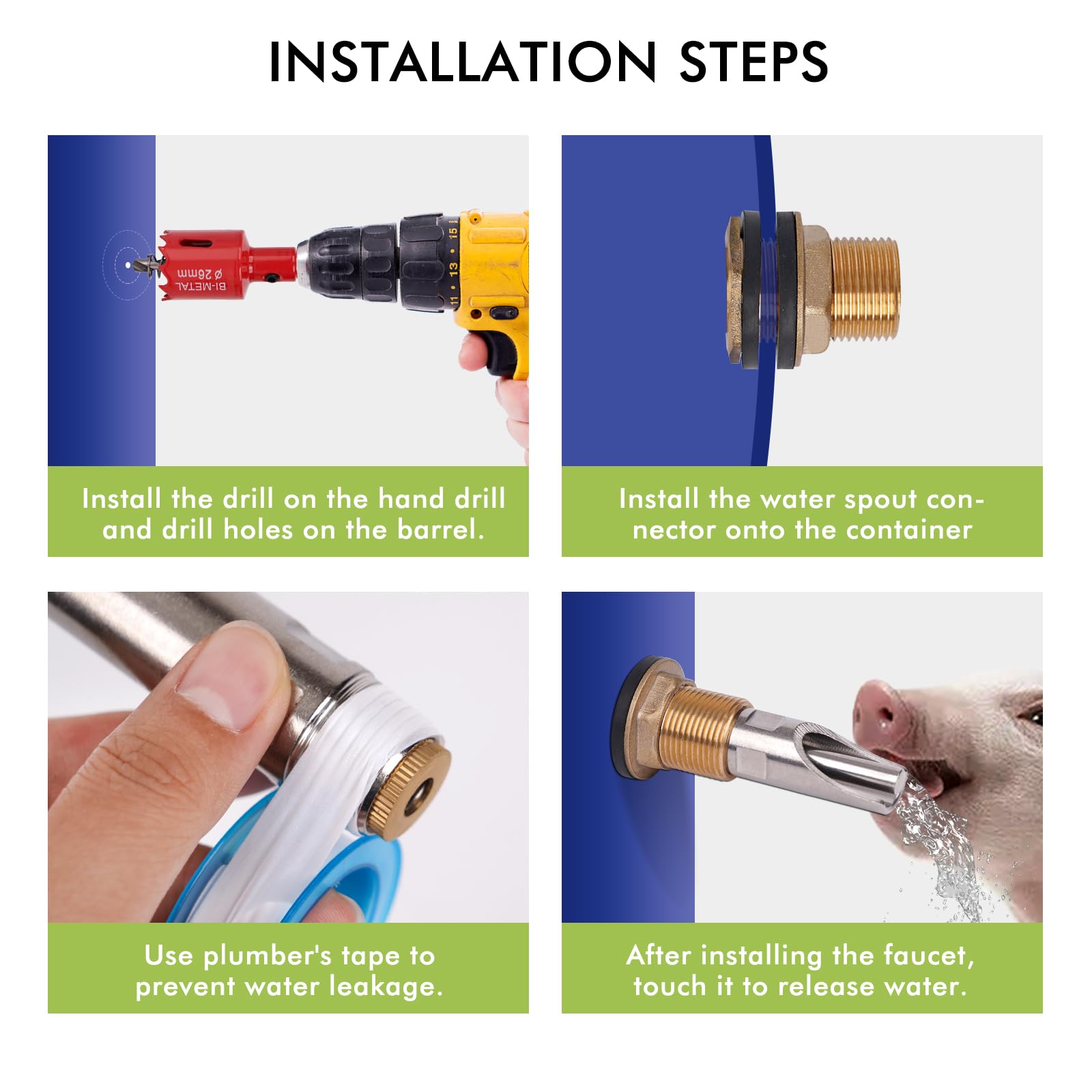 Kit de bebedero de pezón de cerdo para barril, comedero de cerdos de acero inoxidable con conector de tanque de agua de latón, sistema automático de riego de cerdos para cerdos, cerdos, cerdos,