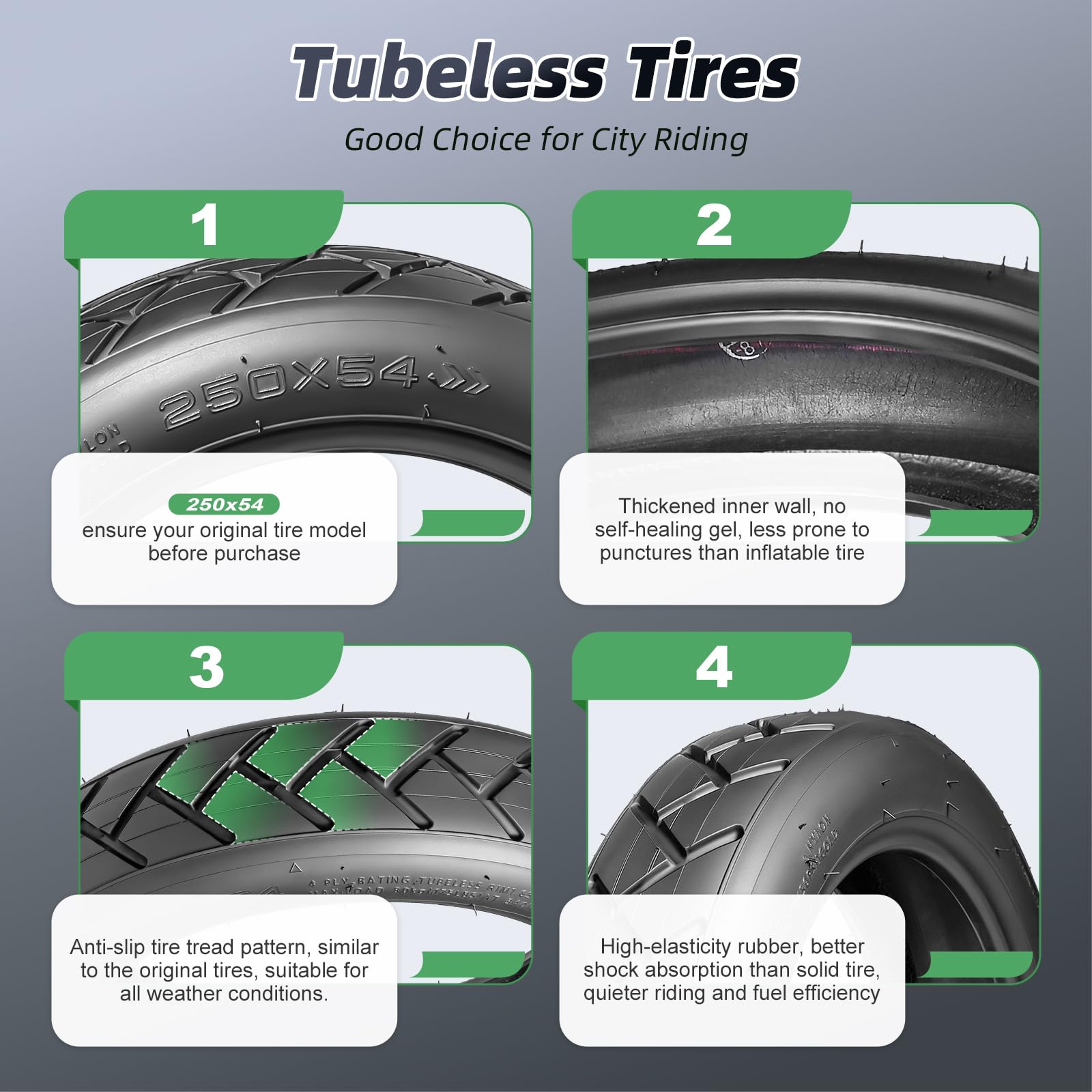 Pneumatici Tubeless 250 x 54 per Scooter Elettrico Xiaomi Mi4 Pro/Lite, 10 x 2,125 per Ninebot F20 F25 F30 F40 - 10 Pollici (Tubeless*2)